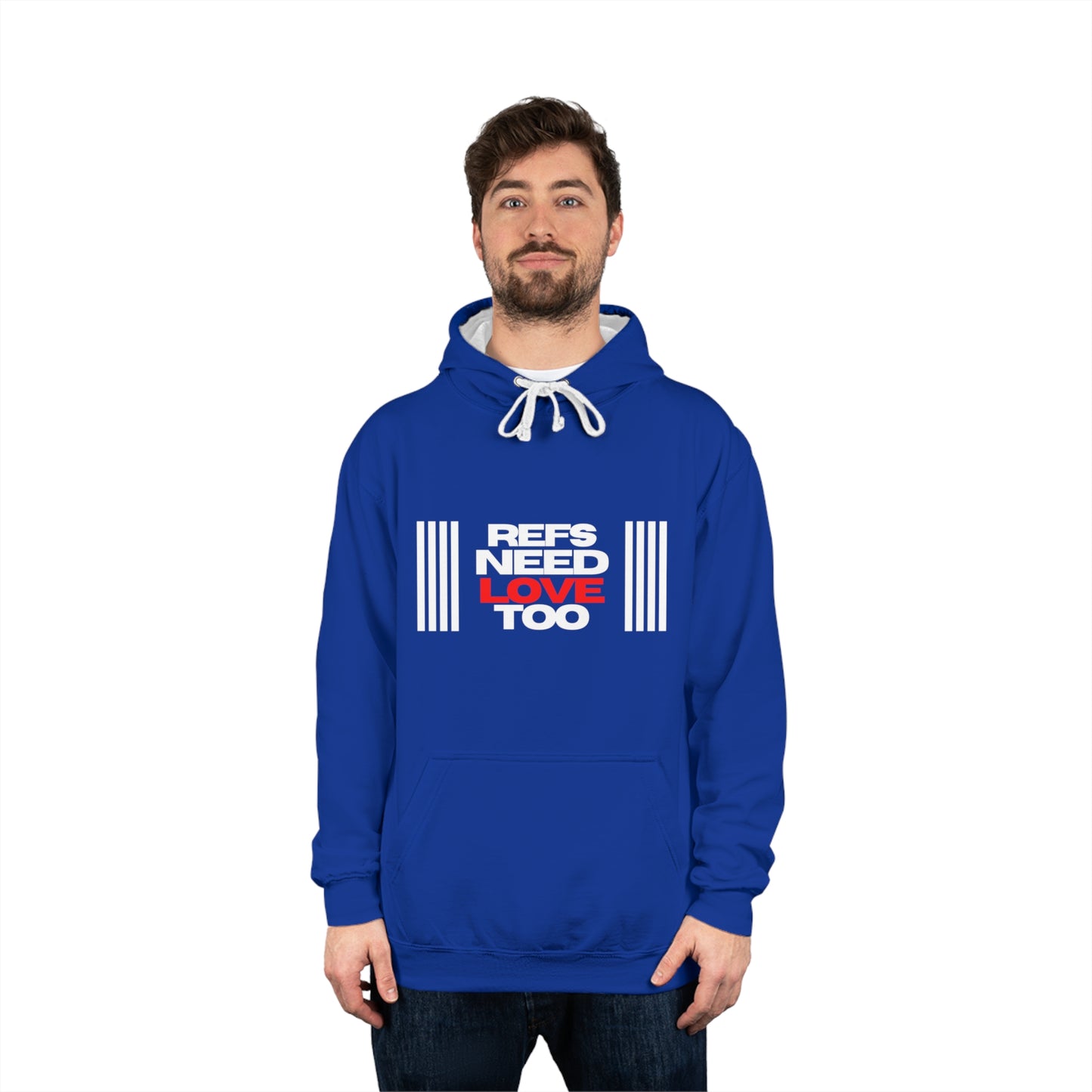 Refs Need Love Too Unisex Varsity Hoodie | Hooded Ref Sweatshirt | Warm Referee Apparel | Minimalist Design | For Sports Officials | Gifts for Refs