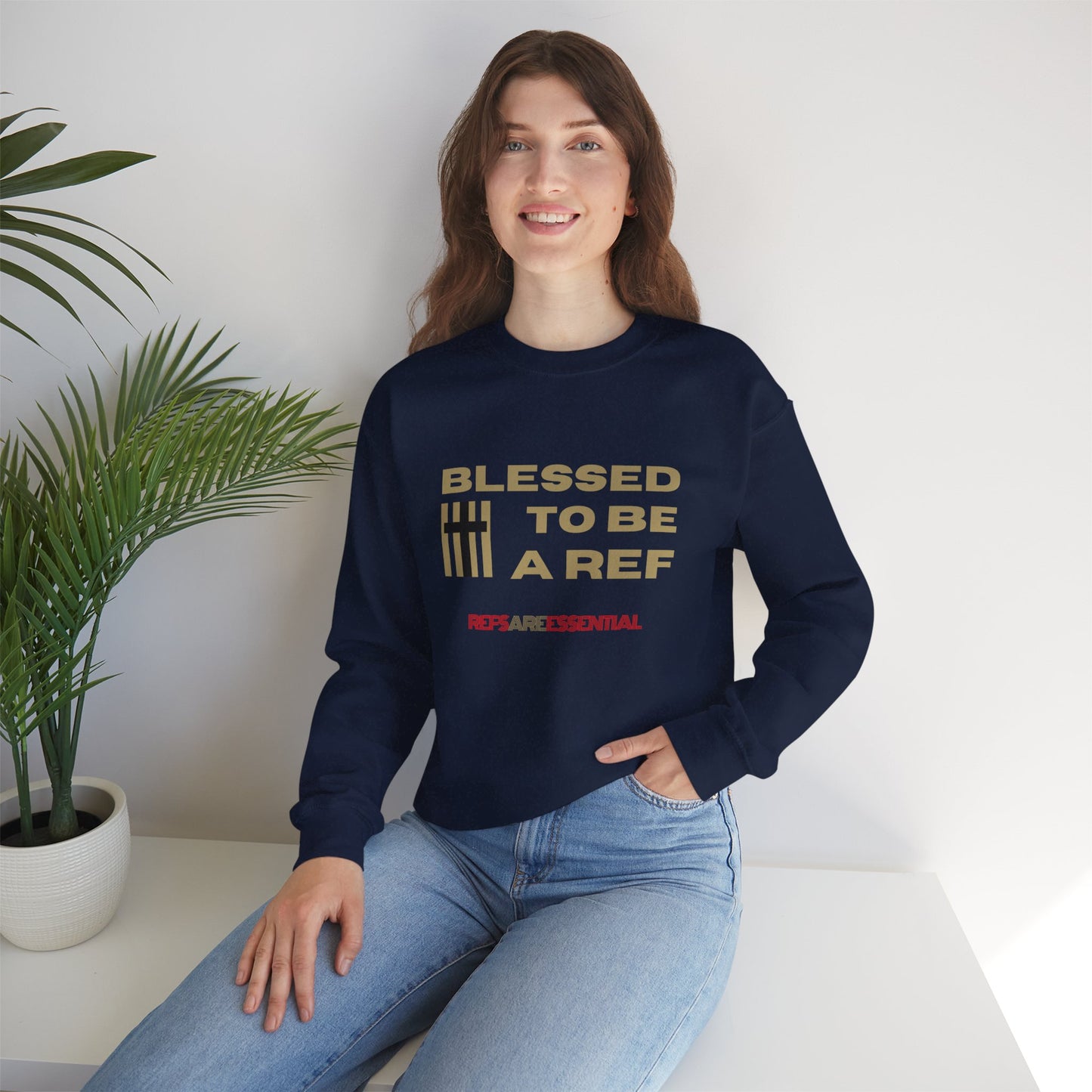 Blessed To Be A Ref Unisex Heavy Crewneck Sweatshirt | Great Gift For Referees | For Christian Sports Officials | Refs Are Essential Workers