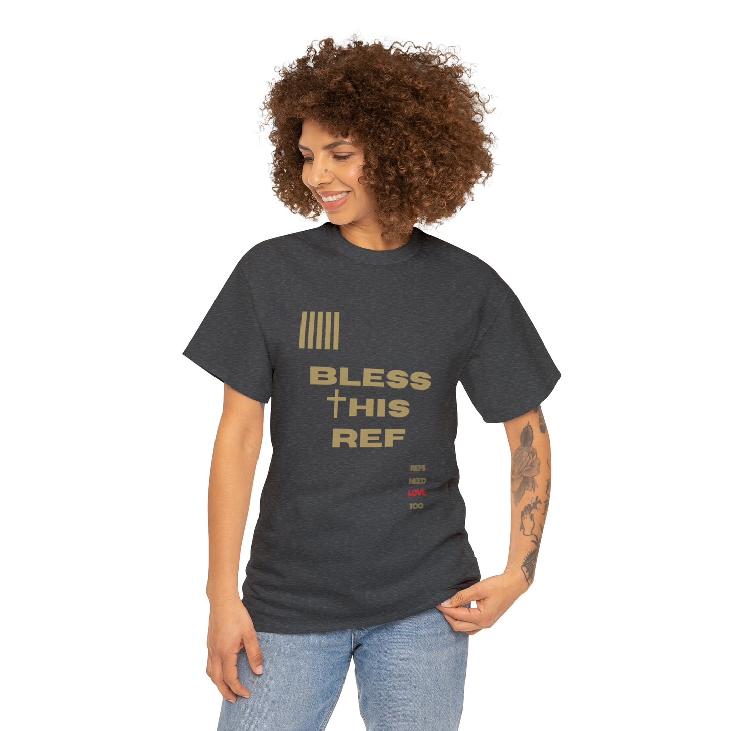 Bless This Ref Heavy Cotton Tee | Faith-filled Official | Gifts for Refs | Religious Referee | Screen print t-shirt | Referee Gifts