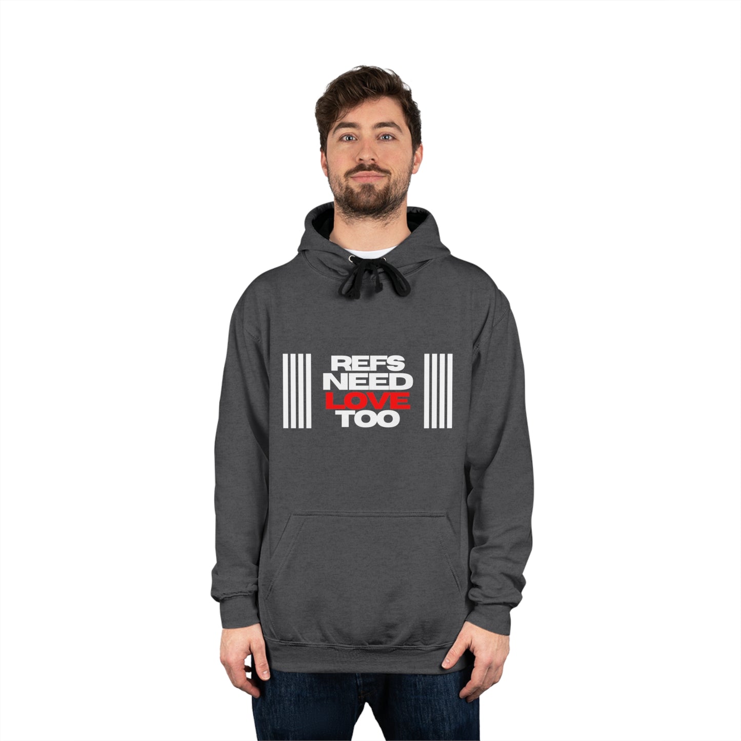 Refs Need Love Too Unisex Varsity Hoodie | Hooded Ref Sweatshirt | Warm Referee Apparel | Minimalist Design | For Sports Officials | Gifts for Refs