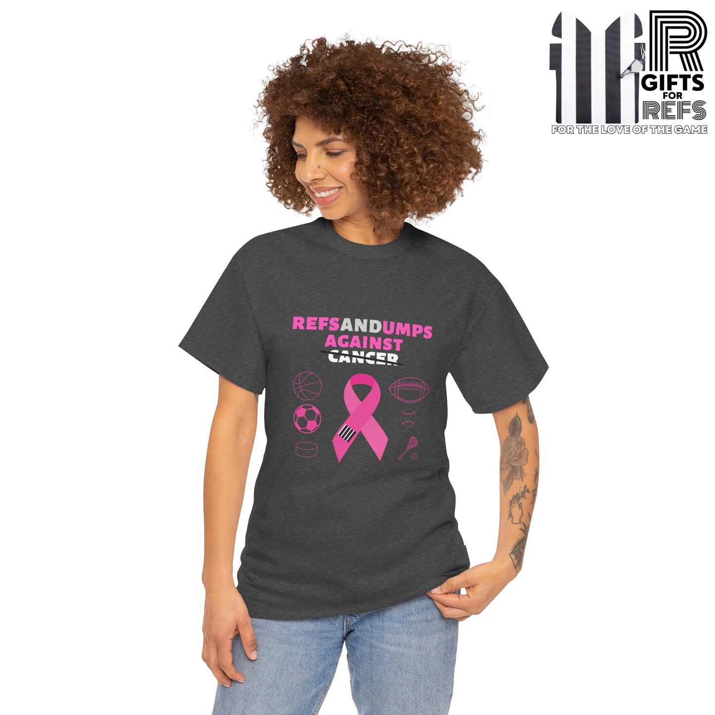 Refs and Umps Against cancer Unisex Cotton Tee | Breast Cancer Awareness shirt | For Referees | For Umpires | For Sports Officials