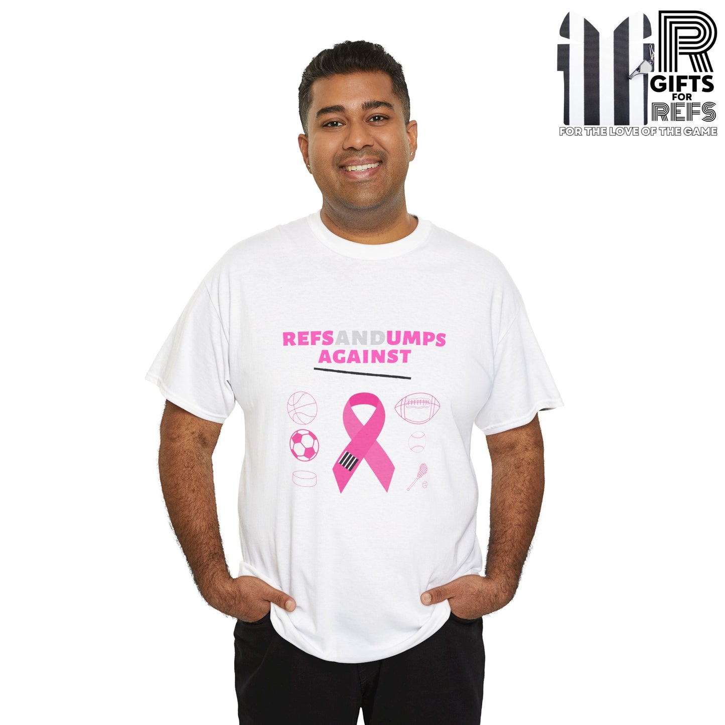 Refs and Umps Against cancer Unisex Cotton Tee | Breast Cancer Awareness shirt | For Referees | For Umpires | For Sports Officials
