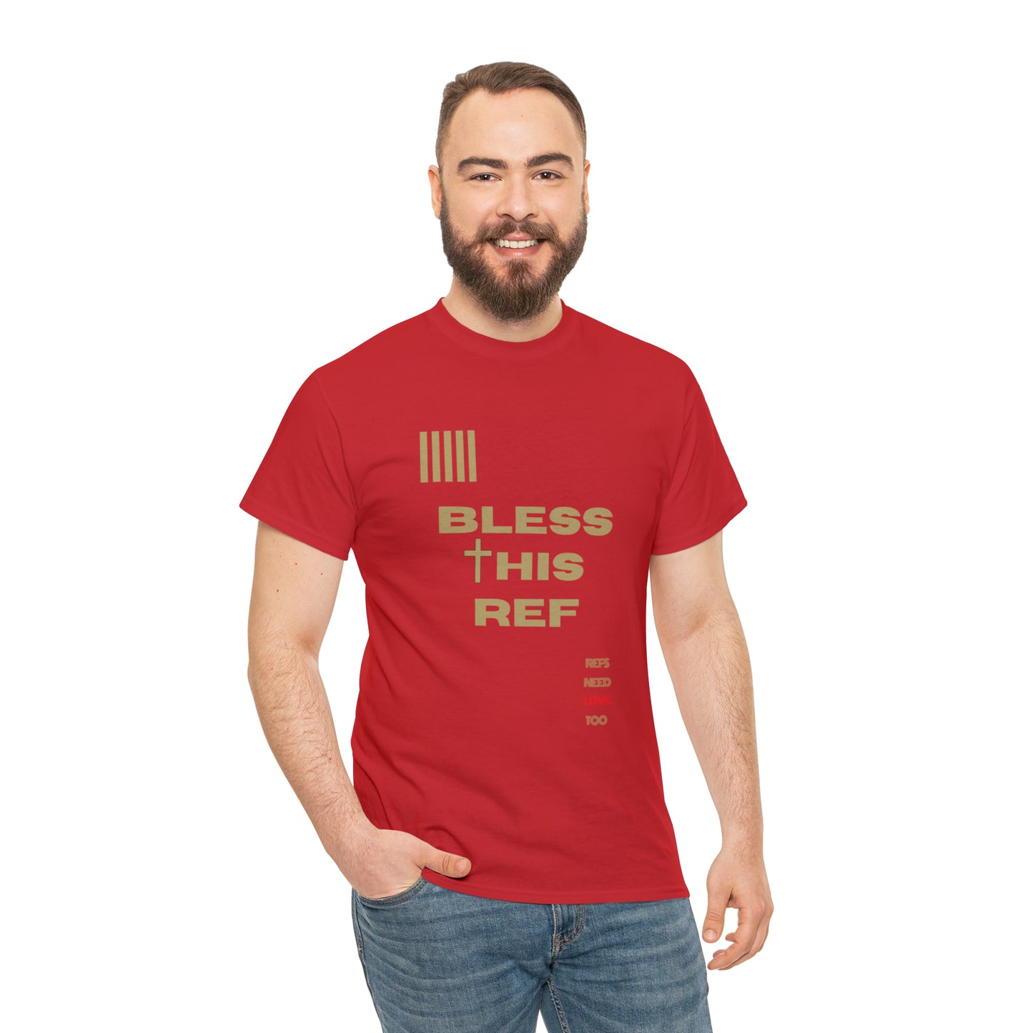 Bless This Ref Heavy Cotton Tee | Faith-filled Official | Gifts for Refs | Religious Referee | Screen print t-shirt | Referee Gifts