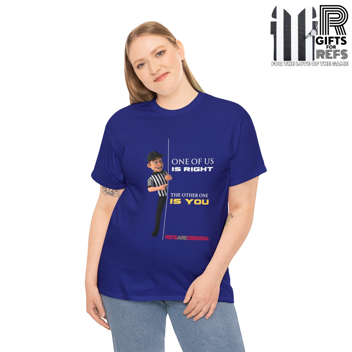 One of Us Is Right Cotton Tee | Gift for refs | Funny Referee shirt | For football officials | Ref cartoon | Screen print tee