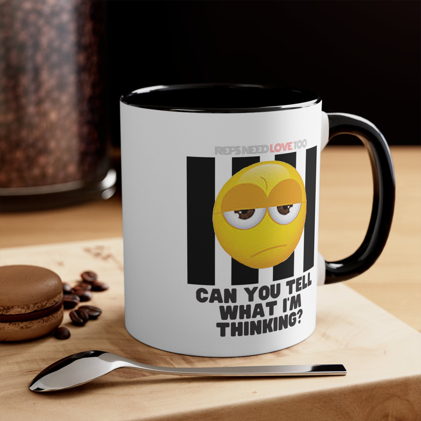 11 oz. Sarcastic Emoji ref accent mug | White mug, Black handle and interior | Refs Need Love Too Collection | Great gift for Refs | For sports officials | Referee Coffee Mug