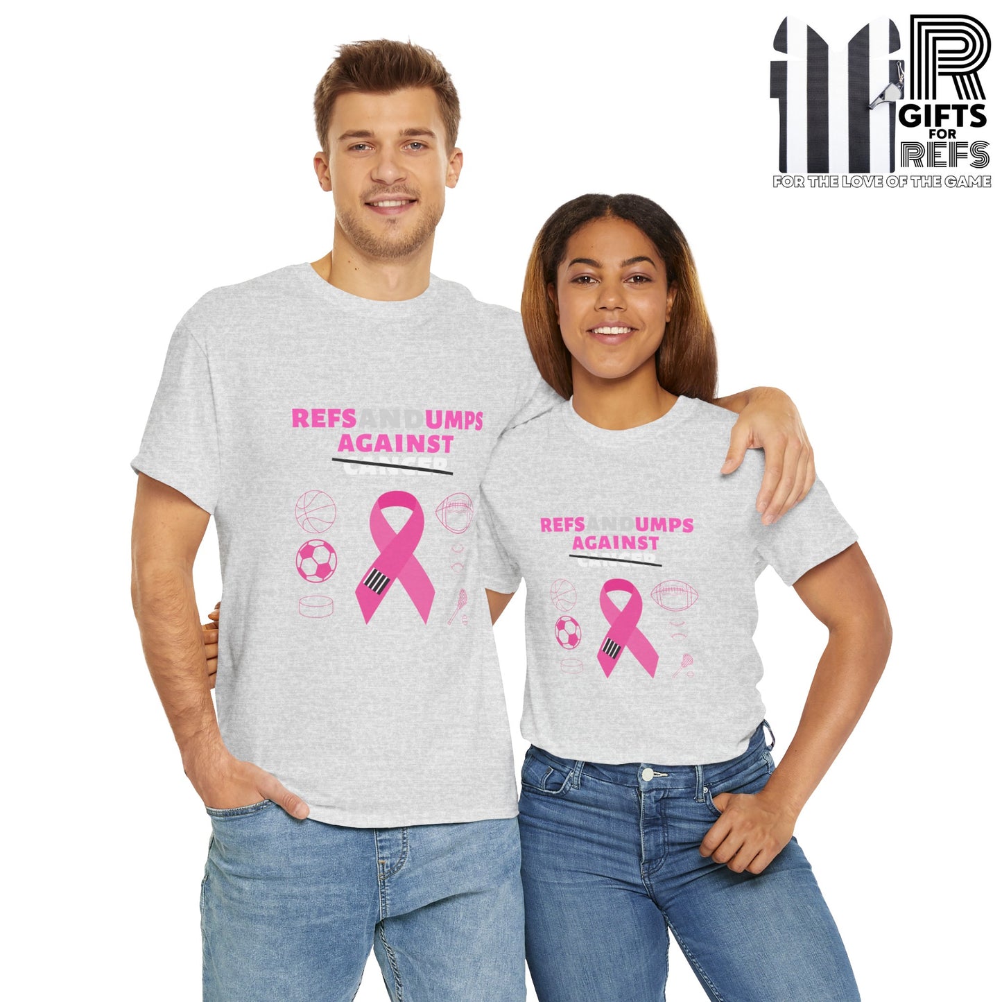 Refs and Umps Against cancer Unisex Cotton Tee | Breast Cancer Awareness shirt | For Referees | For Umpires | For Sports Officials