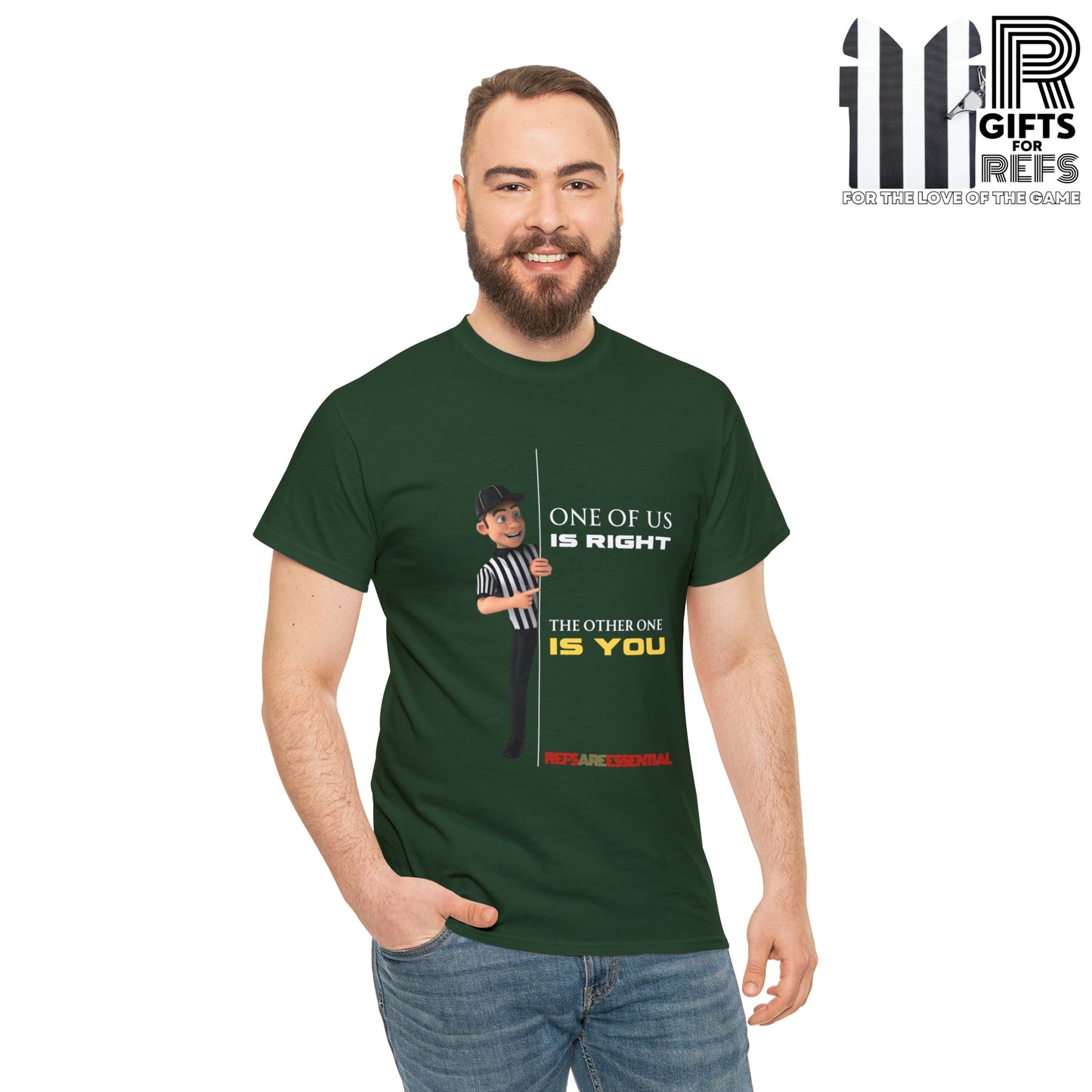 One of Us Is Right Cotton Tee | Gift for refs | Funny Referee shirt | For football officials | Ref cartoon | Screen print tee