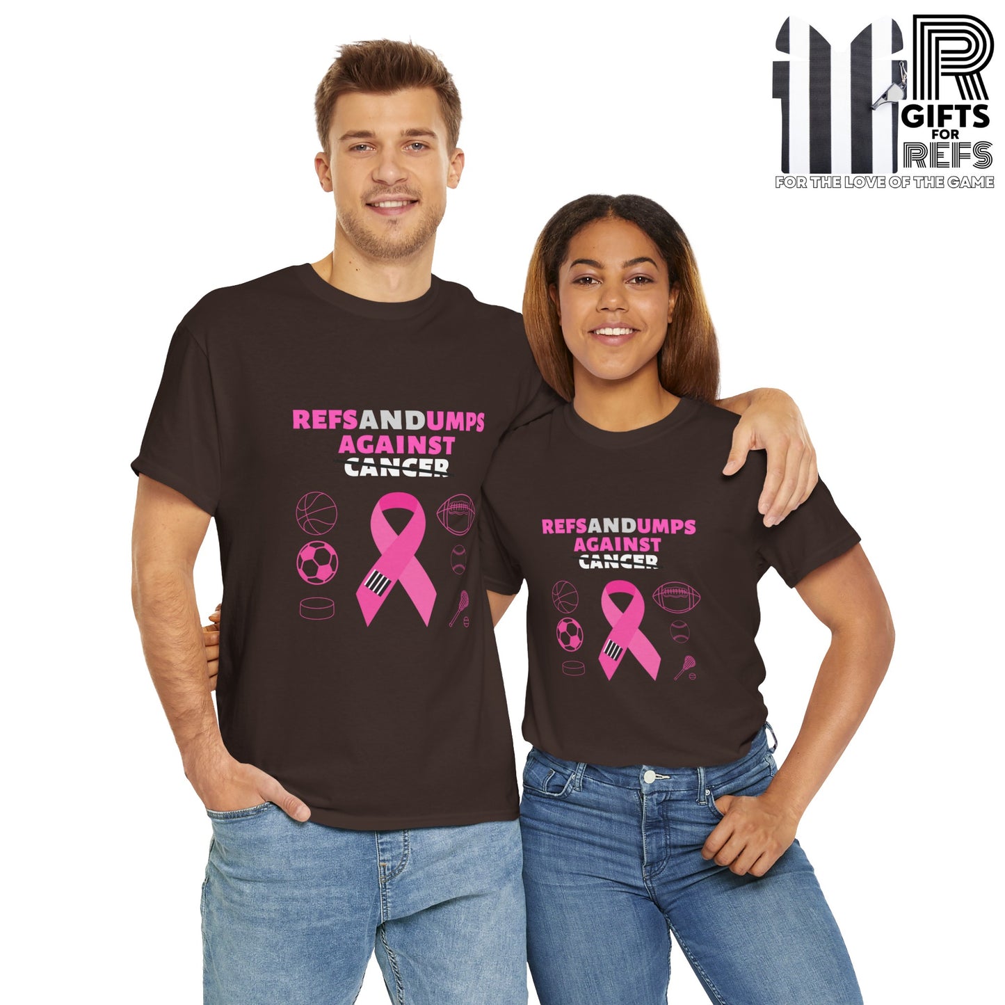 Refs and Umps Against cancer Unisex Cotton Tee | Breast Cancer Awareness shirt | For Referees | For Umpires | For Sports Officials