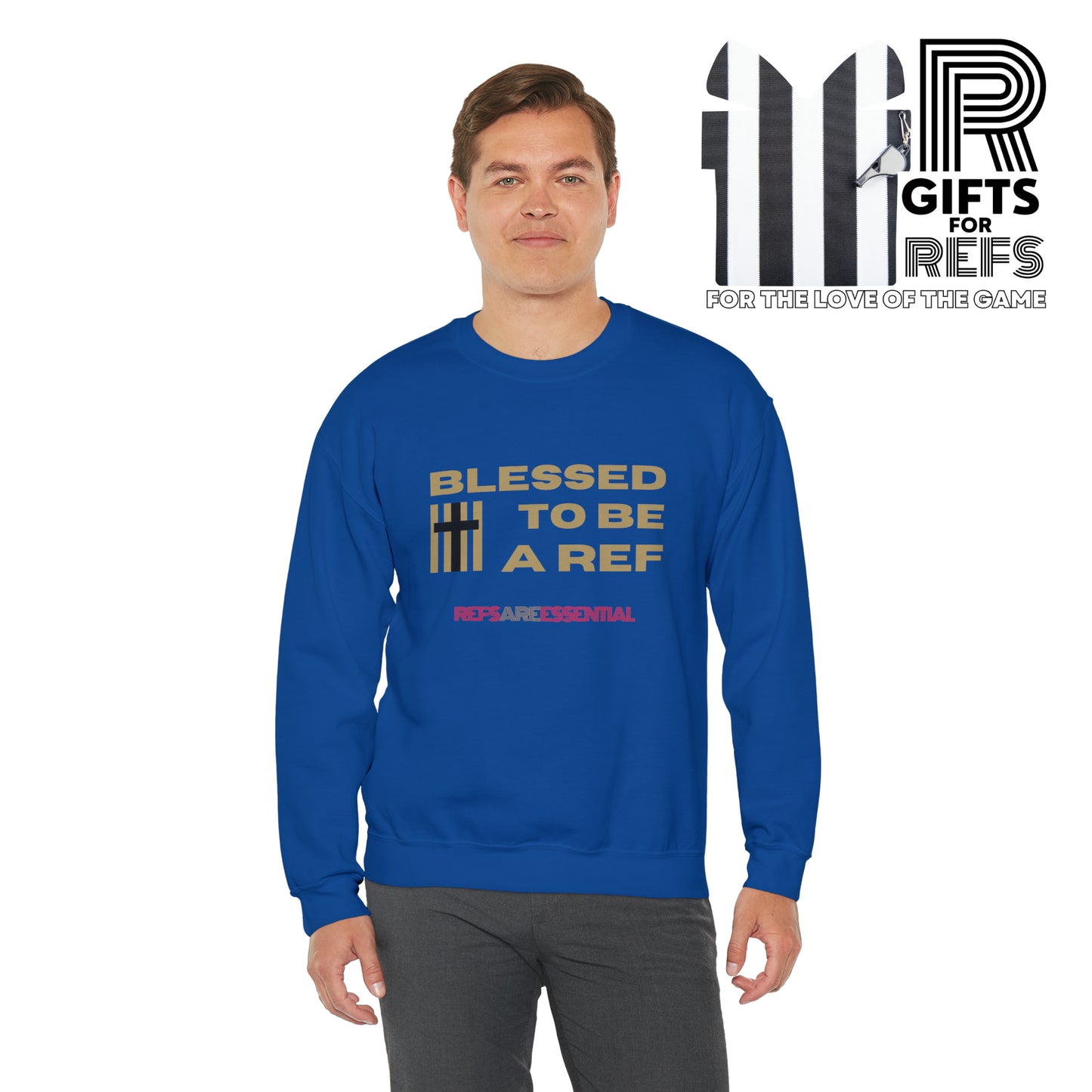Blessed To Be A Ref Unisex Heavy Crewneck Sweatshirt | Great Gift For Referees | For Christian Sports Officials | Refs Are Essential Workers
