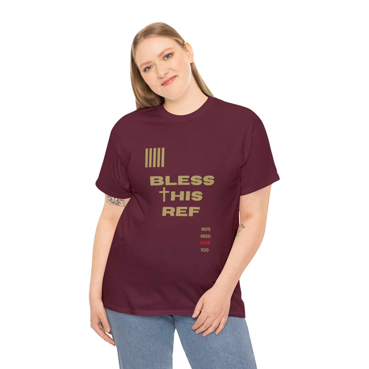 Bless This Ref Heavy Cotton Tee | Faith-filled Official | Gifts for Refs | Religious Referee | Screen print t-shirt | Referee Gifts