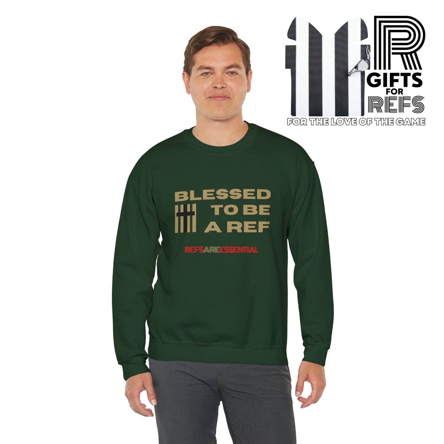 Blessed To Be A Ref Unisex Heavy Crewneck Sweatshirt | Great Gift For Referees | For Christian Sports Officials | Refs Are Essential Workers