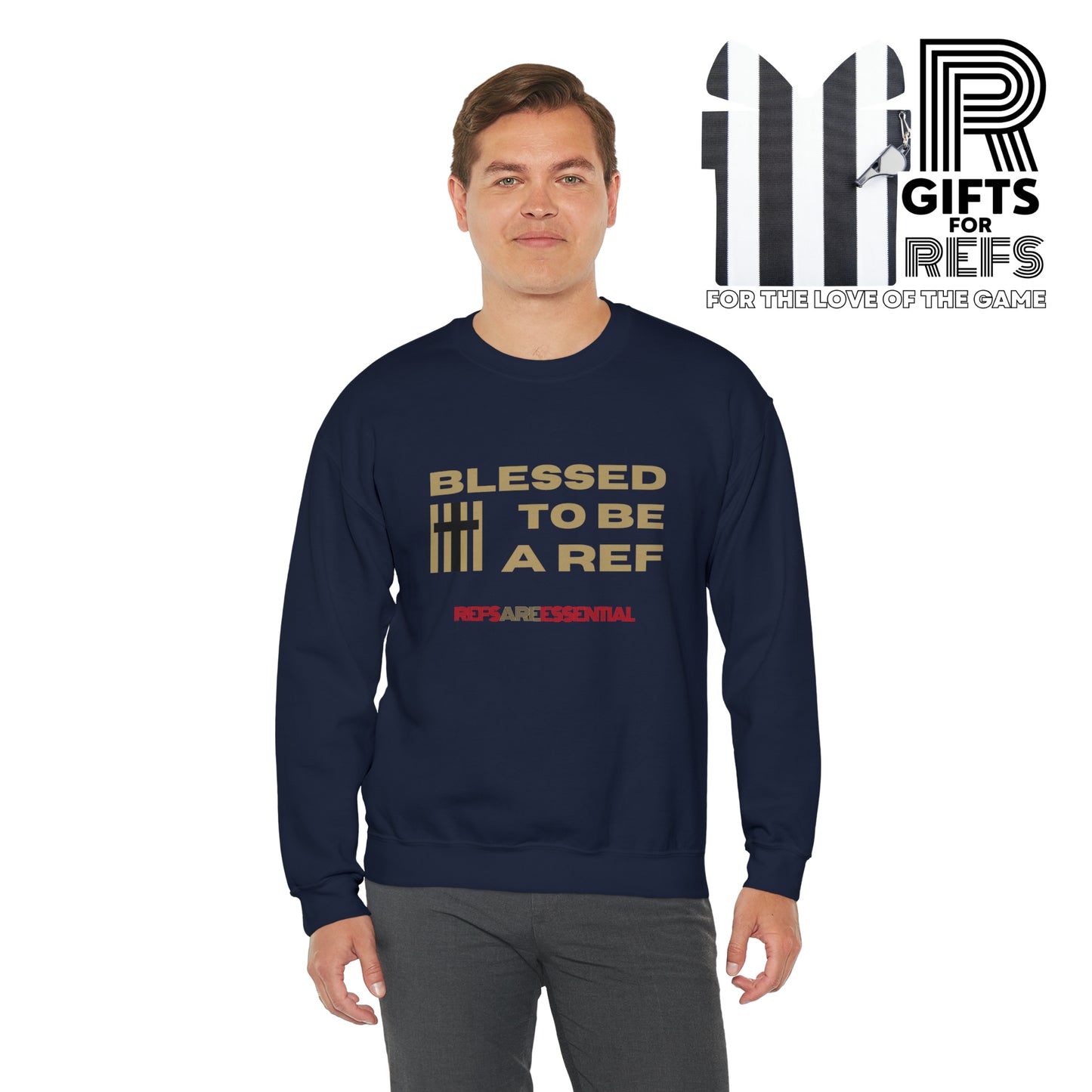 Blessed To Be A Ref Unisex Heavy Crewneck Sweatshirt | Great Gift For Referees | For Christian Sports Officials | Refs Are Essential Workers