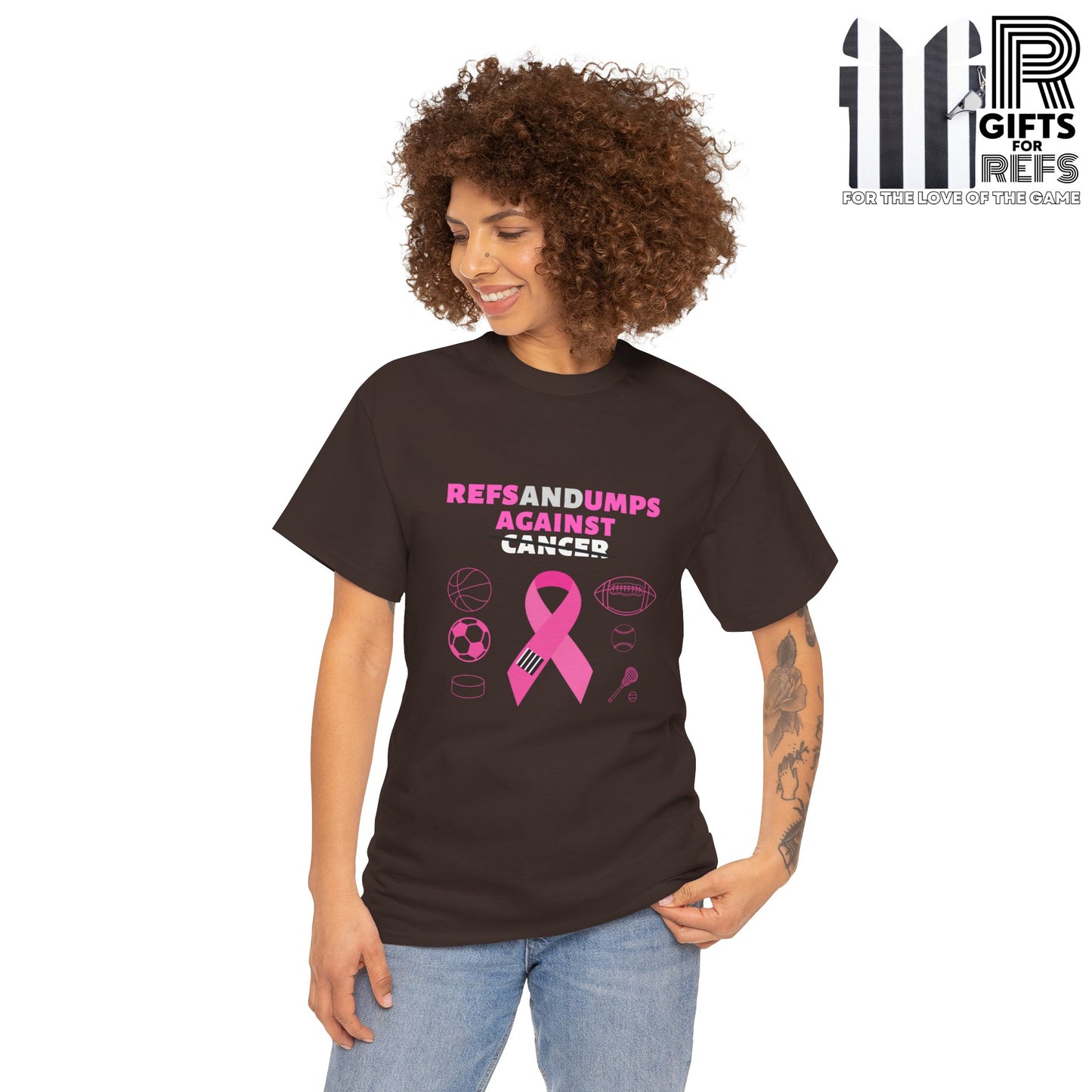 Refs and Umps Against cancer Unisex Cotton Tee | Breast Cancer Awareness shirt | For Referees | For Umpires | For Sports Officials