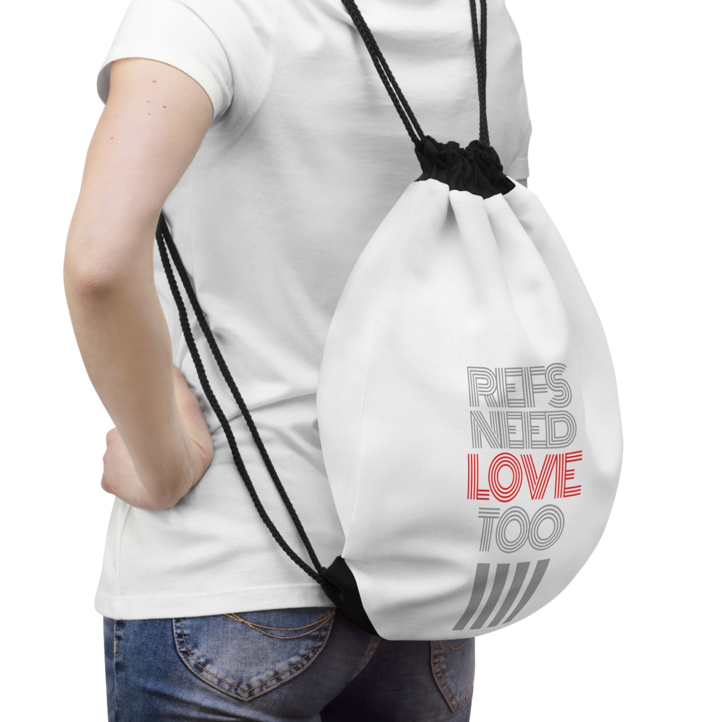 Refs Need Love Too Drawstring Bag | Perfect Referee Shoe Bag | Gifts for Refs | White Lightweight Shoe Tote | Ref Gym Bag | For sports officials