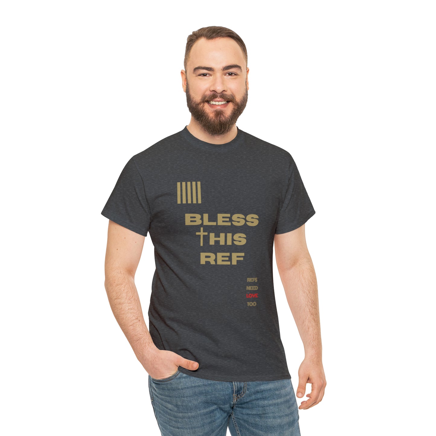 Bless This Ref Heavy Cotton Tee | Faith-filled Official | Gifts for Refs | Religious Referee | Screen print t-shirt | Referee Gifts