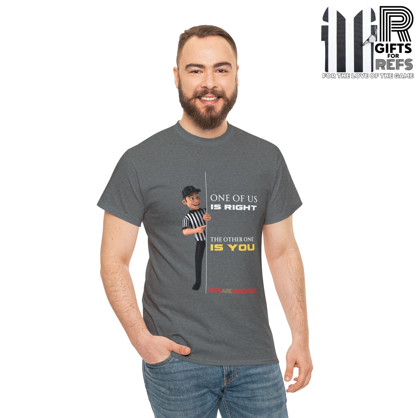 One of Us Is Right Cotton Tee | Gift for refs | Funny Referee shirt | For football officials | Ref cartoon | Screen print tee