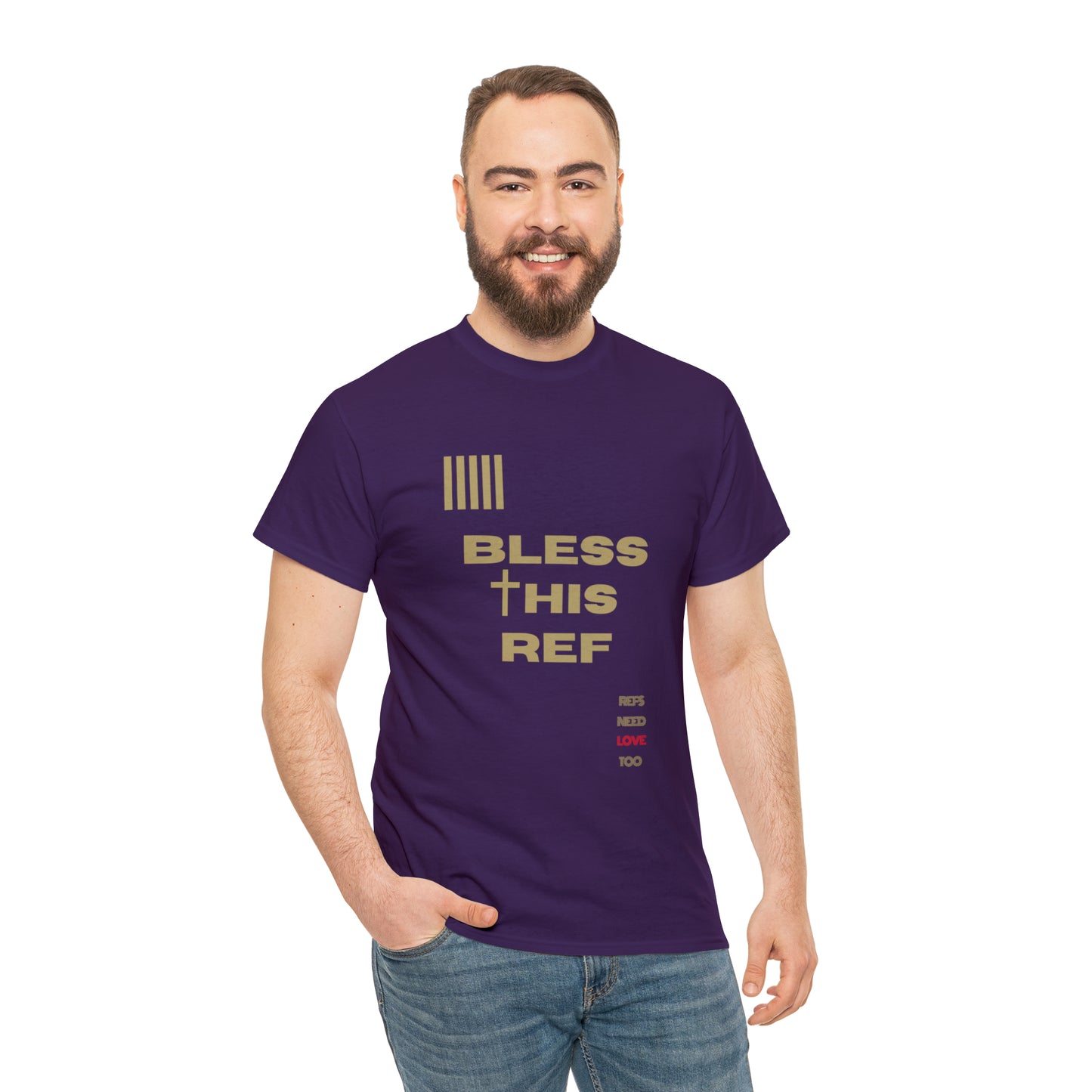 Bless This Ref Heavy Cotton Tee | Faith-filled Official | Gifts for Refs | Religious Referee | Screen print t-shirt | Referee Gifts