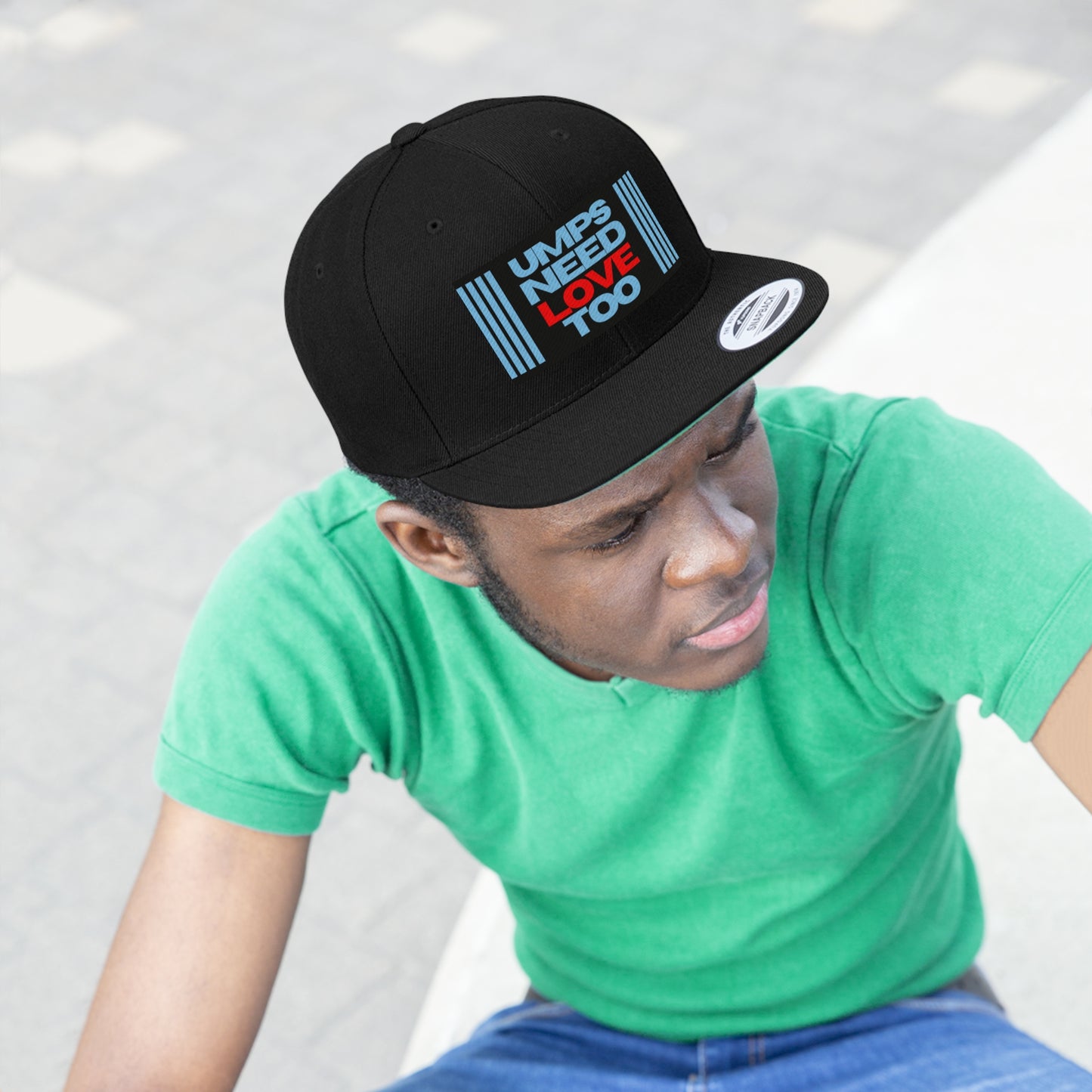 Umps Need Love Too Embroidered Unisex Flat Bill Hat | Perfect Gift for Umpires | For Ump friends and family | Acrylic and Wool | Minimalist Design