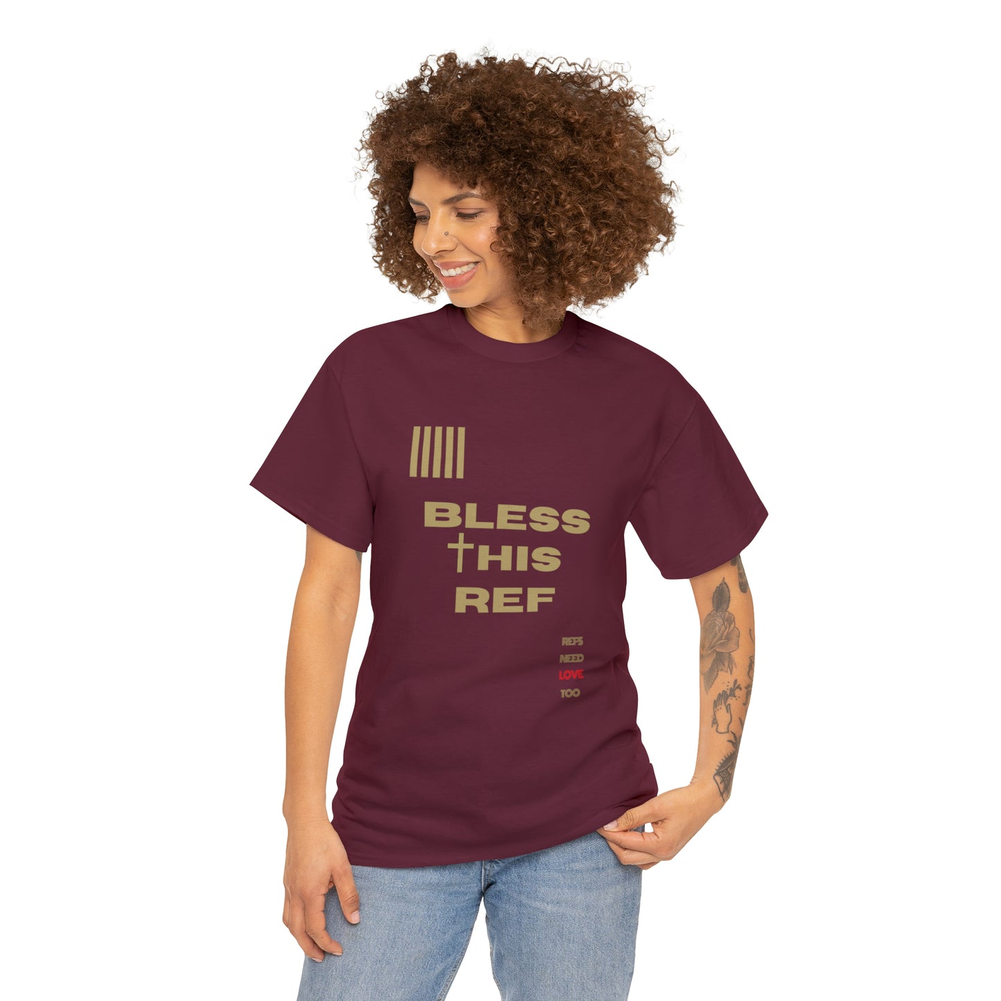 Bless This Ref Heavy Cotton Tee | Faith-filled Official | Gifts for Refs | Religious Referee | Screen print t-shirt | Referee Gifts