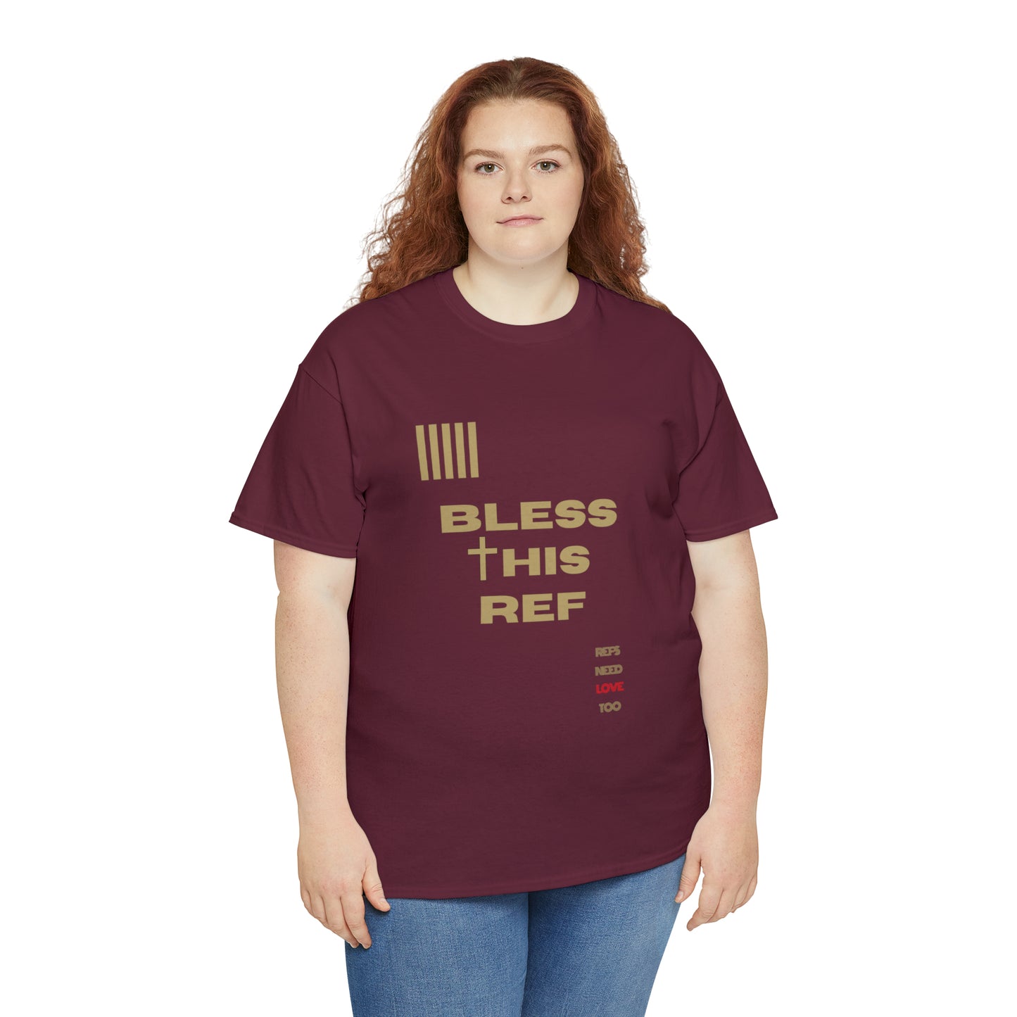 Bless This Ref Heavy Cotton Tee | Faith-filled Official | Gifts for Refs | Religious Referee | Screen print t-shirt | Referee Gifts