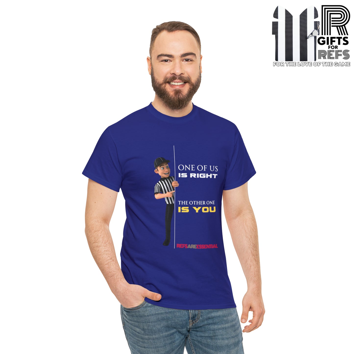 One of Us Is Right Cotton Tee | Gift for refs | Funny Referee shirt | For football officials | Ref cartoon | Screen print tee