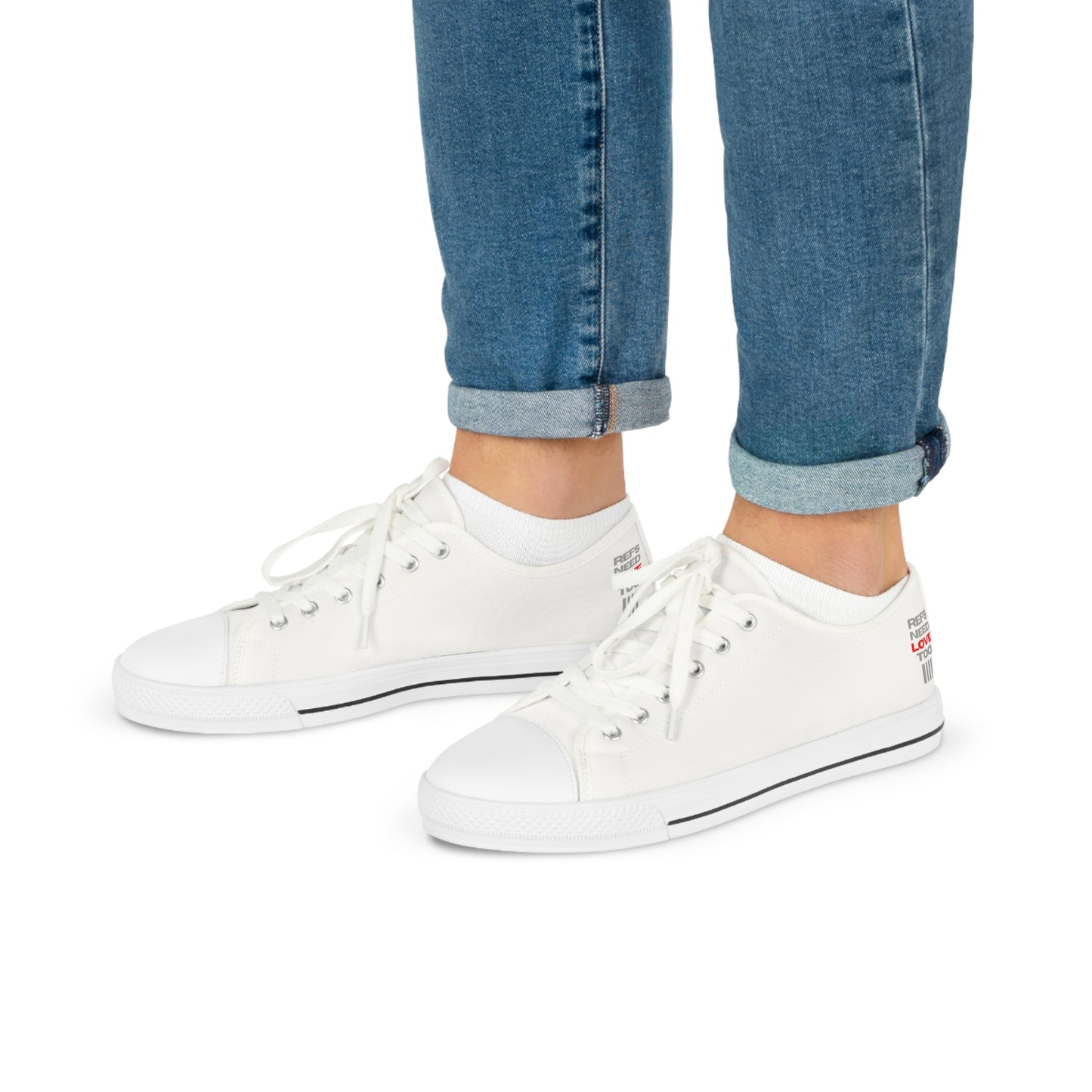 Refs Need Love Too Men's Low Top Sneakers | Amazing gift for Refs | Minimalist Design | For sports officials | Great Christmas Gift for Referees | US Sizes 5-14 | White or White/Black