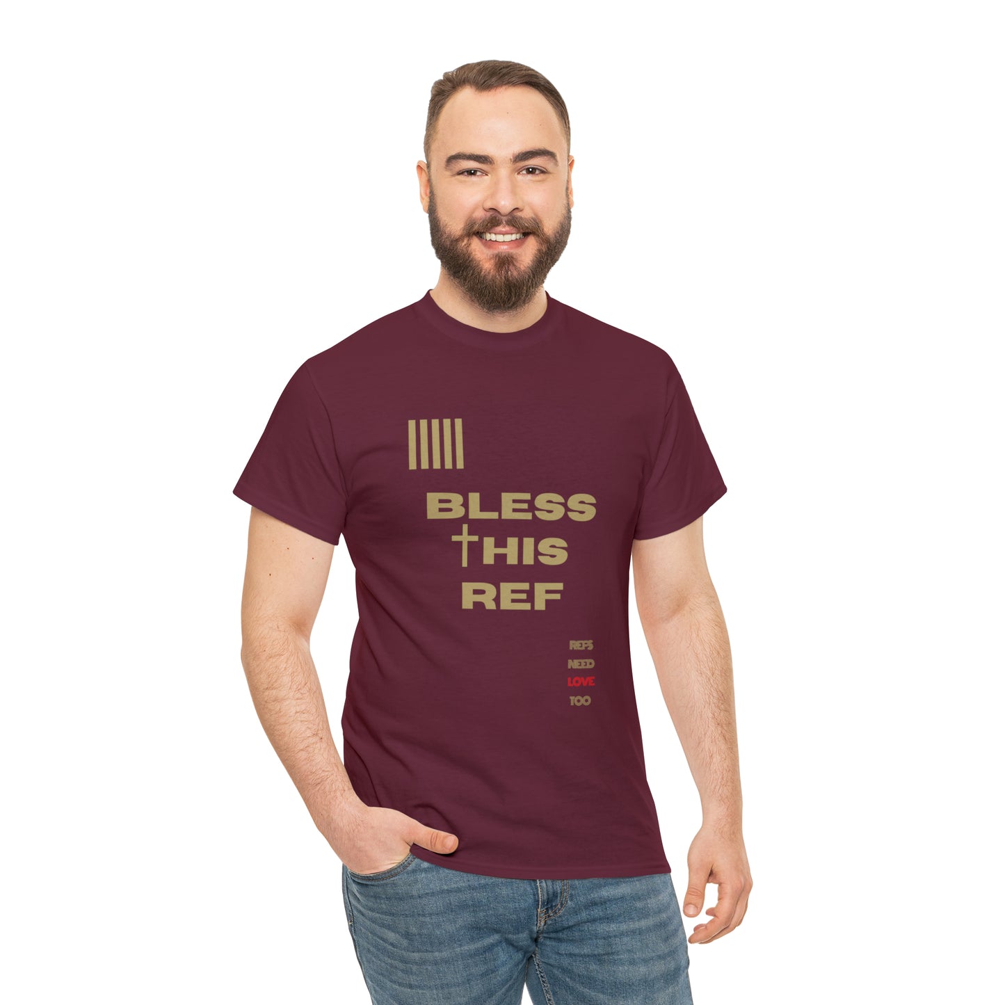 Bless This Ref Heavy Cotton Tee | Faith-filled Official | Gifts for Refs | Religious Referee | Screen print t-shirt | Referee Gifts
