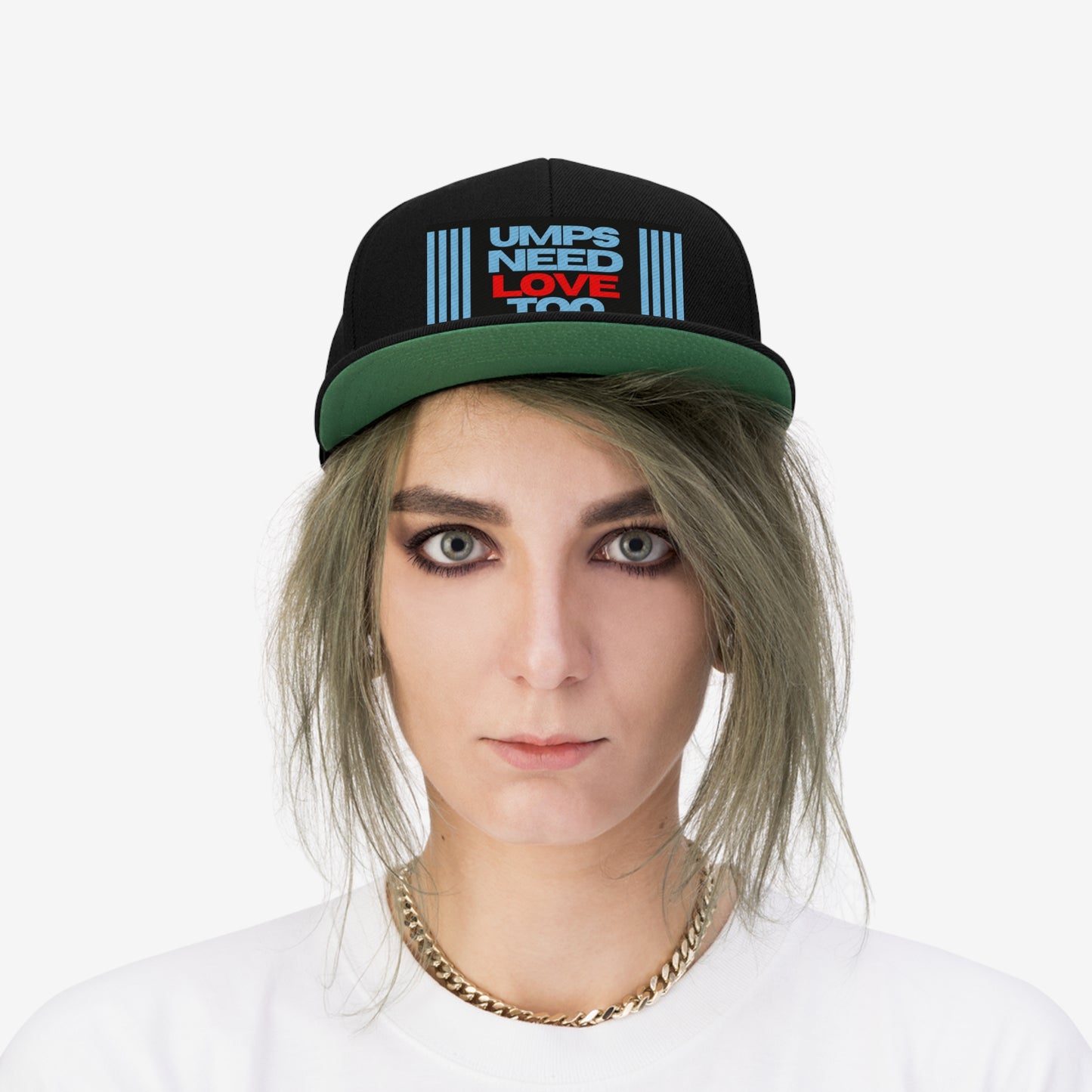 Umps Need Love Too Embroidered Unisex Flat Bill Hat | Perfect Gift for Umpires | For Ump friends and family | Acrylic and Wool | Minimalist Design