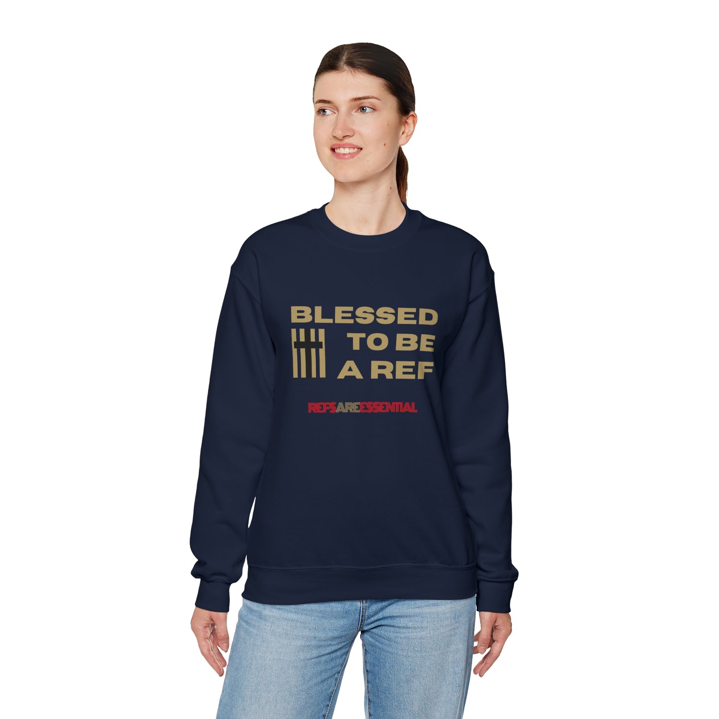 Blessed To Be A Ref Unisex Heavy Crewneck Sweatshirt | Great Gift For Referees | For Christian Sports Officials | Refs Are Essential Workers
