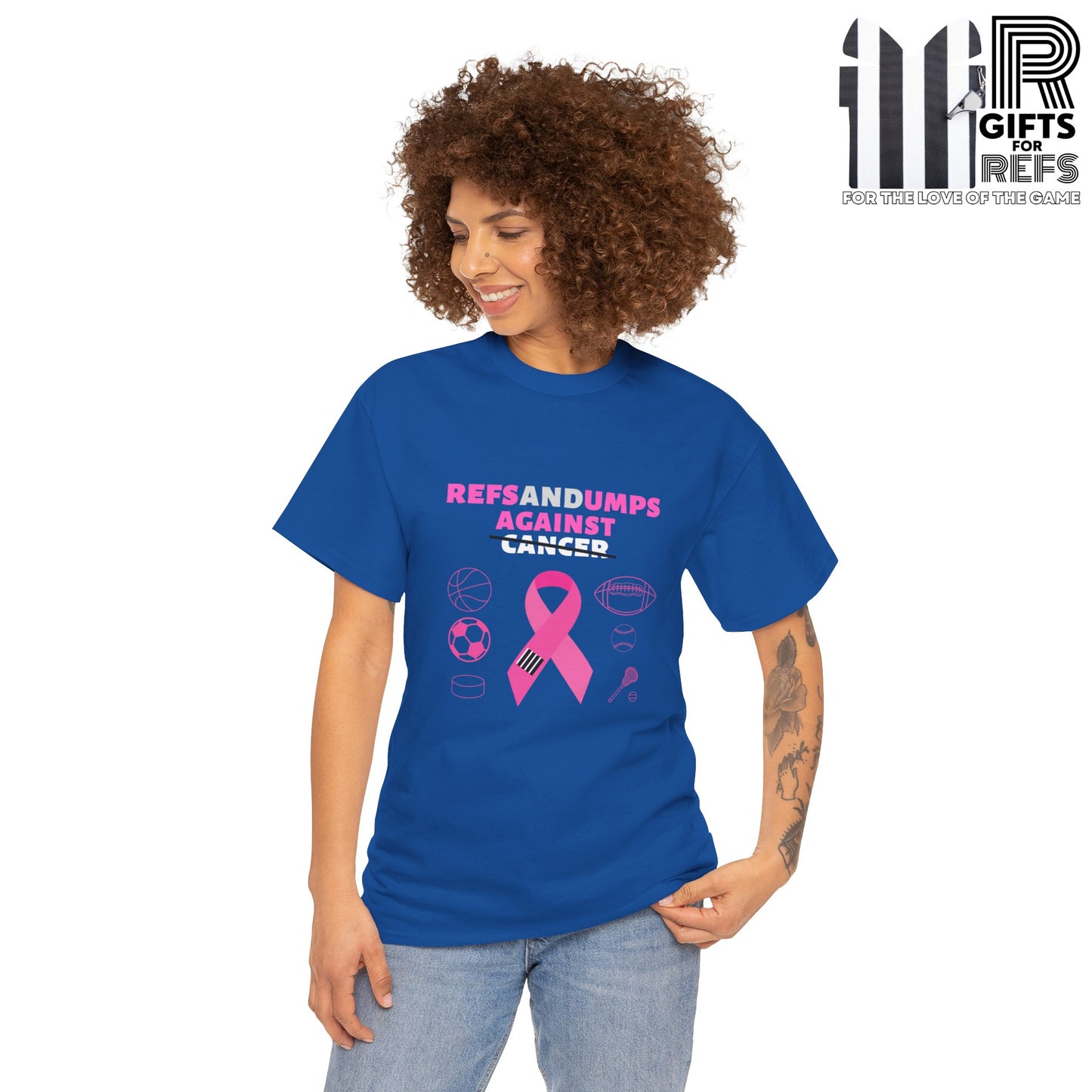 Refs and Umps Against cancer Unisex Cotton Tee | Breast Cancer Awareness shirt | For Referees | For Umpires | For Sports Officials