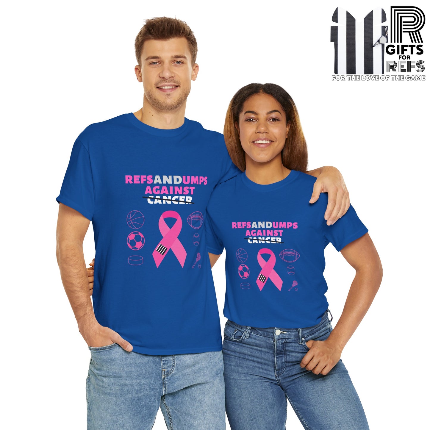 Refs and Umps Against cancer Unisex Cotton Tee | Breast Cancer Awareness shirt | For Referees | For Umpires | For Sports Officials
