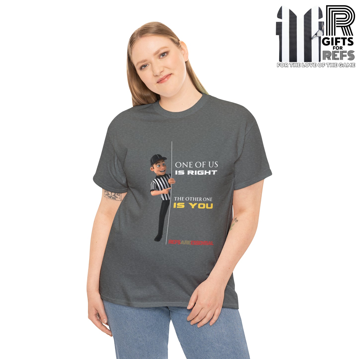 One of Us Is Right Cotton Tee | Gift for refs | Funny Referee shirt | For football officials | Ref cartoon | Screen print tee