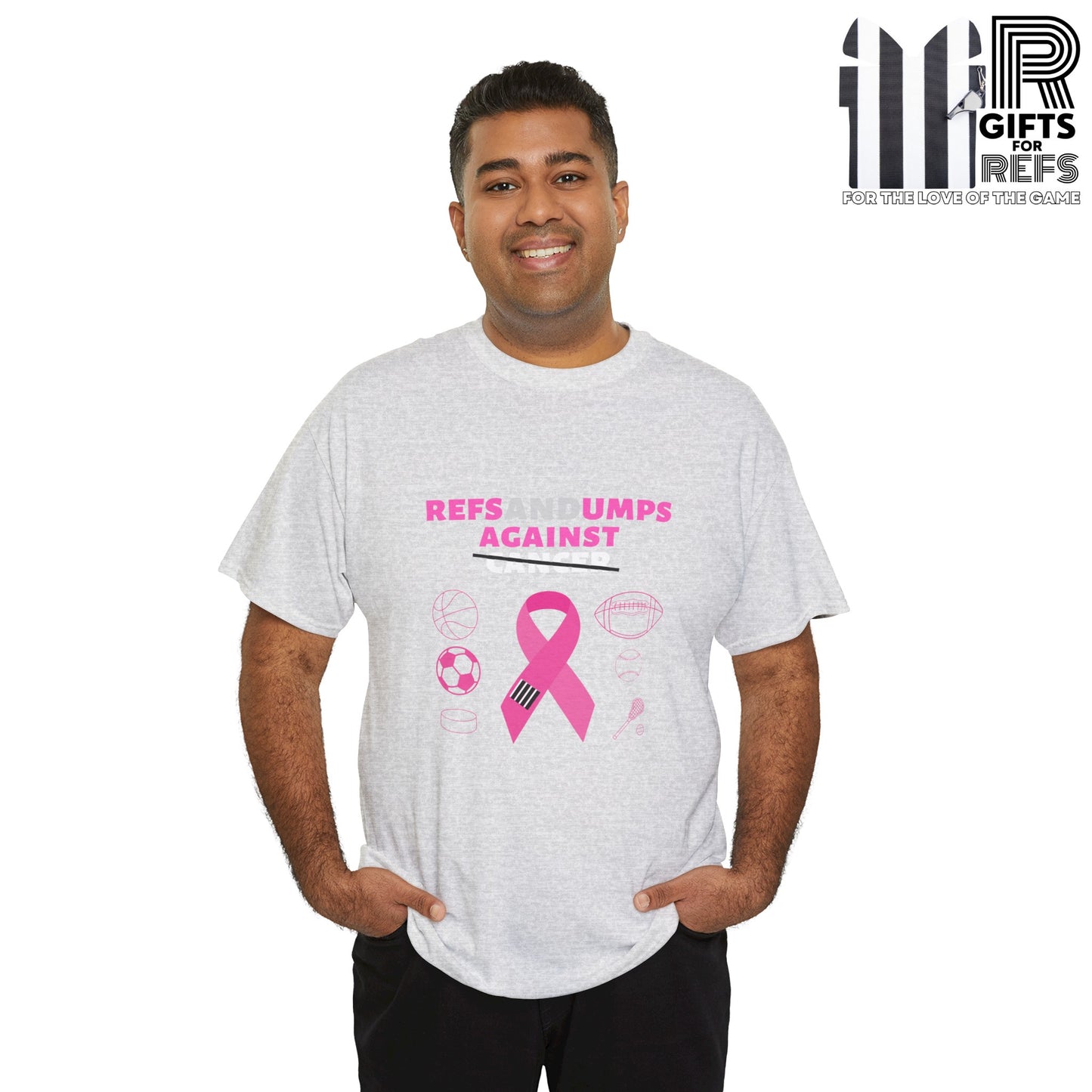 Refs and Umps Against cancer Unisex Cotton Tee | Breast Cancer Awareness shirt | For Referees | For Umpires | For Sports Officials