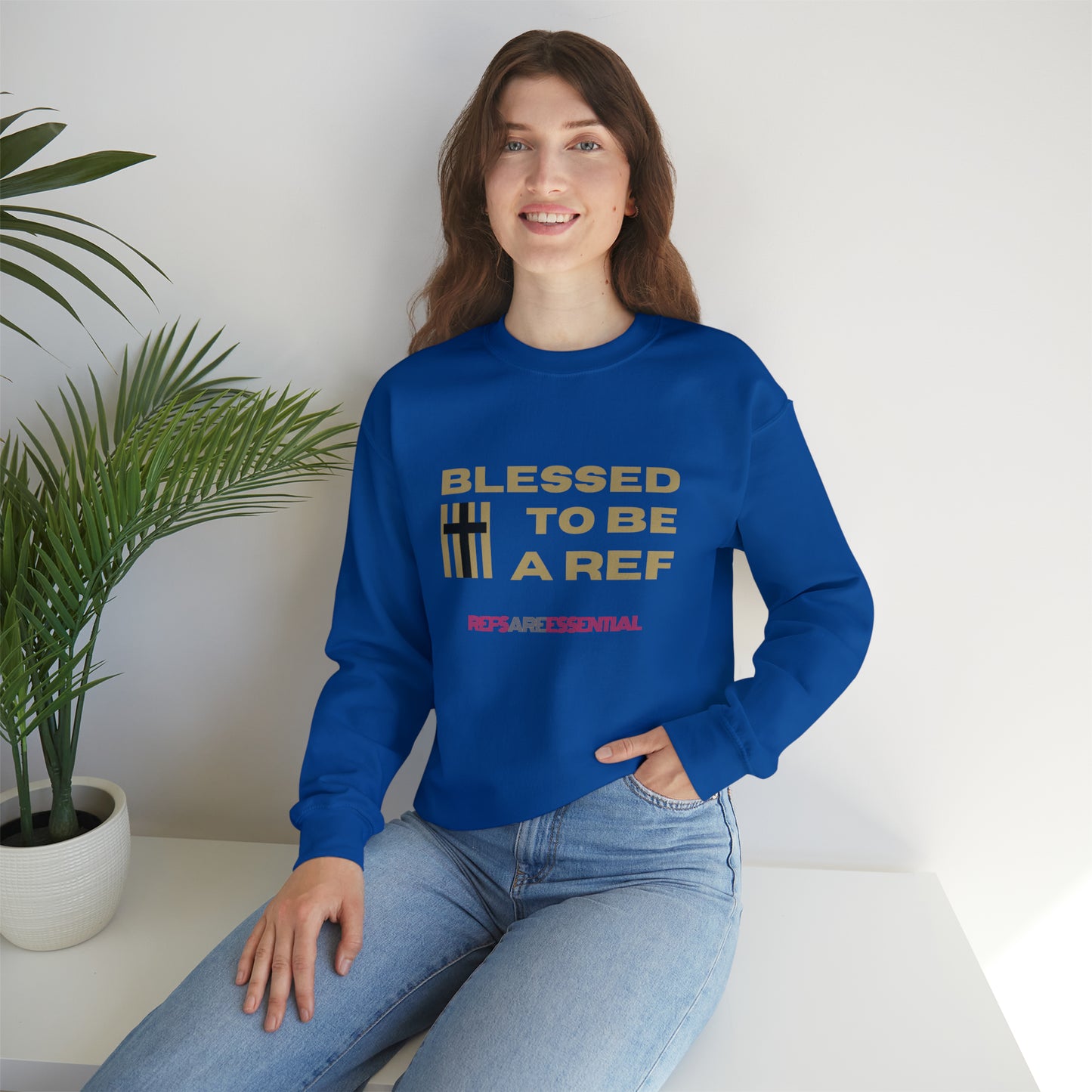Blessed To Be A Ref Unisex Heavy Crewneck Sweatshirt | Great Gift For Referees | For Christian Sports Officials | Refs Are Essential Workers