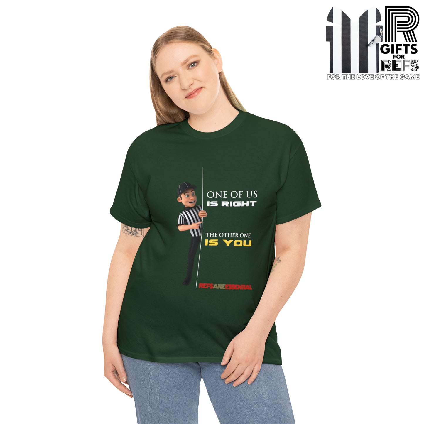 One of Us Is Right Cotton Tee | Gift for refs | Funny Referee shirt | For football officials | Ref cartoon | Screen print tee