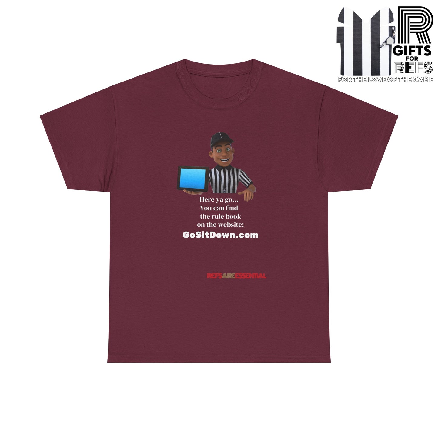 GoSitDown.com Cotton Tee | Funny Ref shirt | Ref Gifts | Gifts for Refs | Screen print t shirt | cartoon ref tee