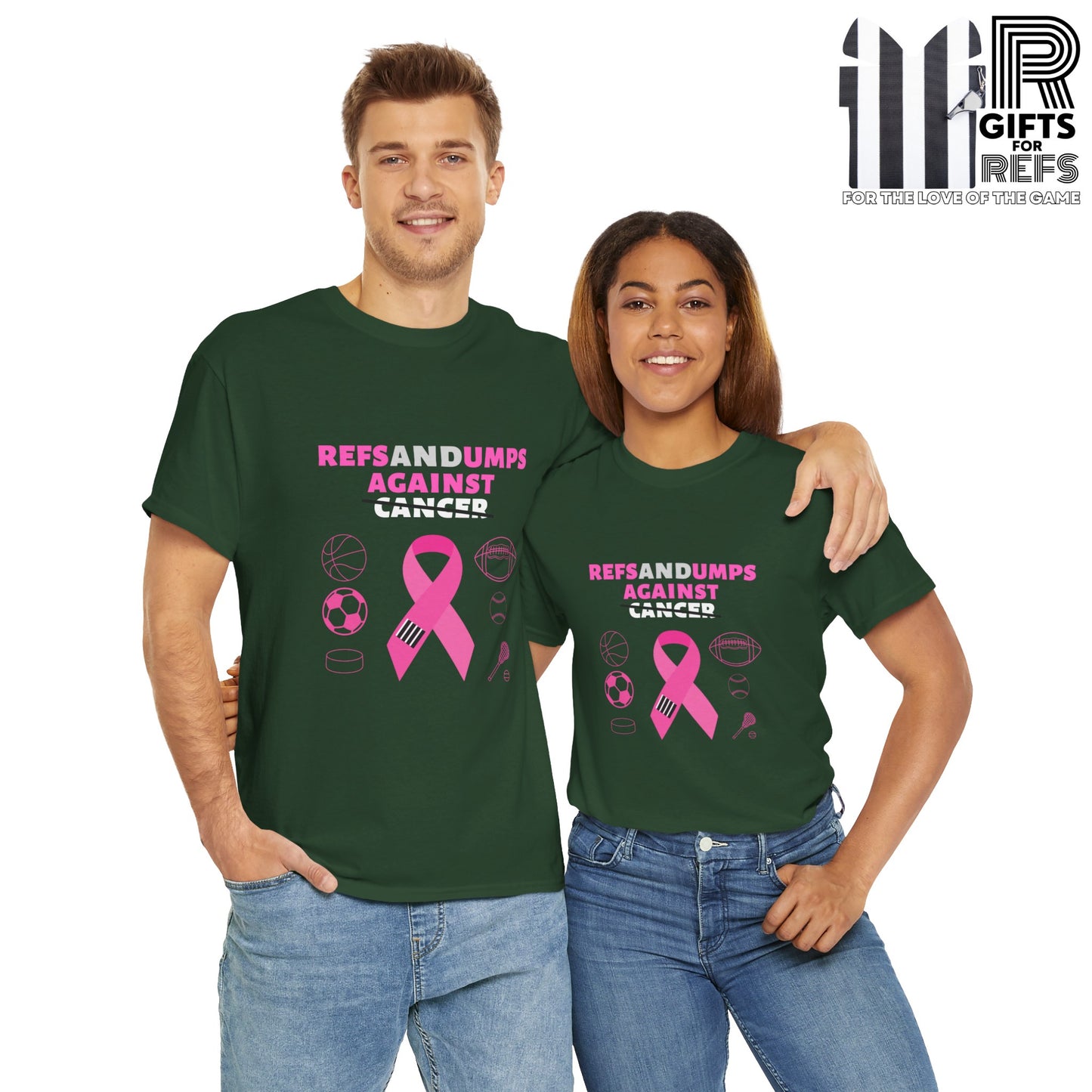 Refs and Umps Against cancer Unisex Cotton Tee | Breast Cancer Awareness shirt | For Referees | For Umpires | For Sports Officials