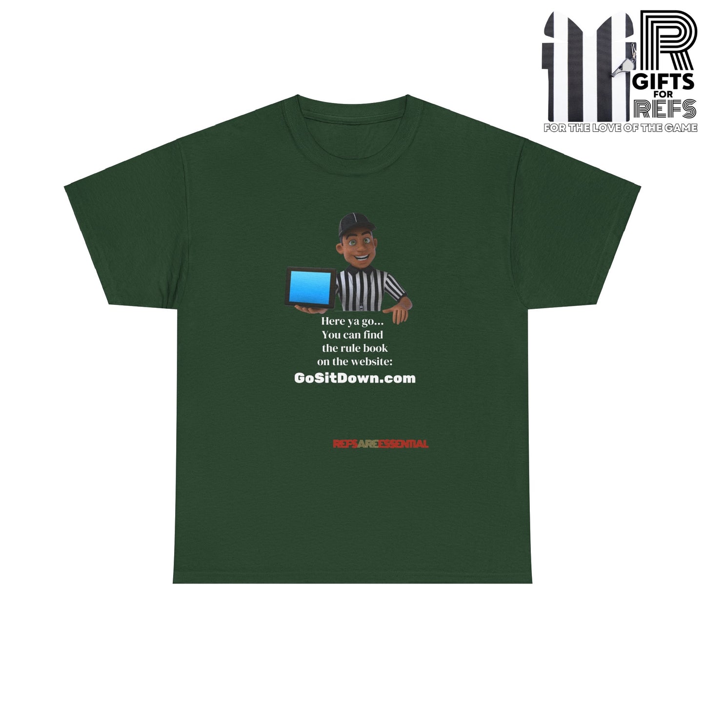 GoSitDown.com Cotton Tee | Funny Ref shirt | Ref Gifts | Gifts for Refs | Screen print t shirt | cartoon ref tee