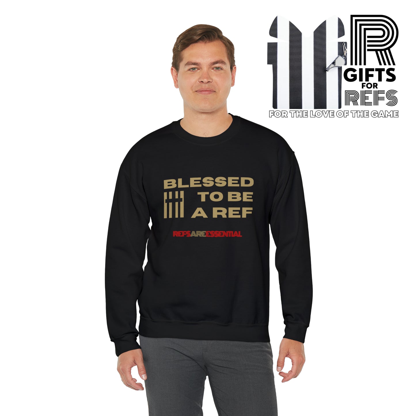 Blessed To Be A Ref Unisex Heavy Crewneck Sweatshirt | Great Gift For Referees | For Christian Sports Officials | Refs Are Essential Workers