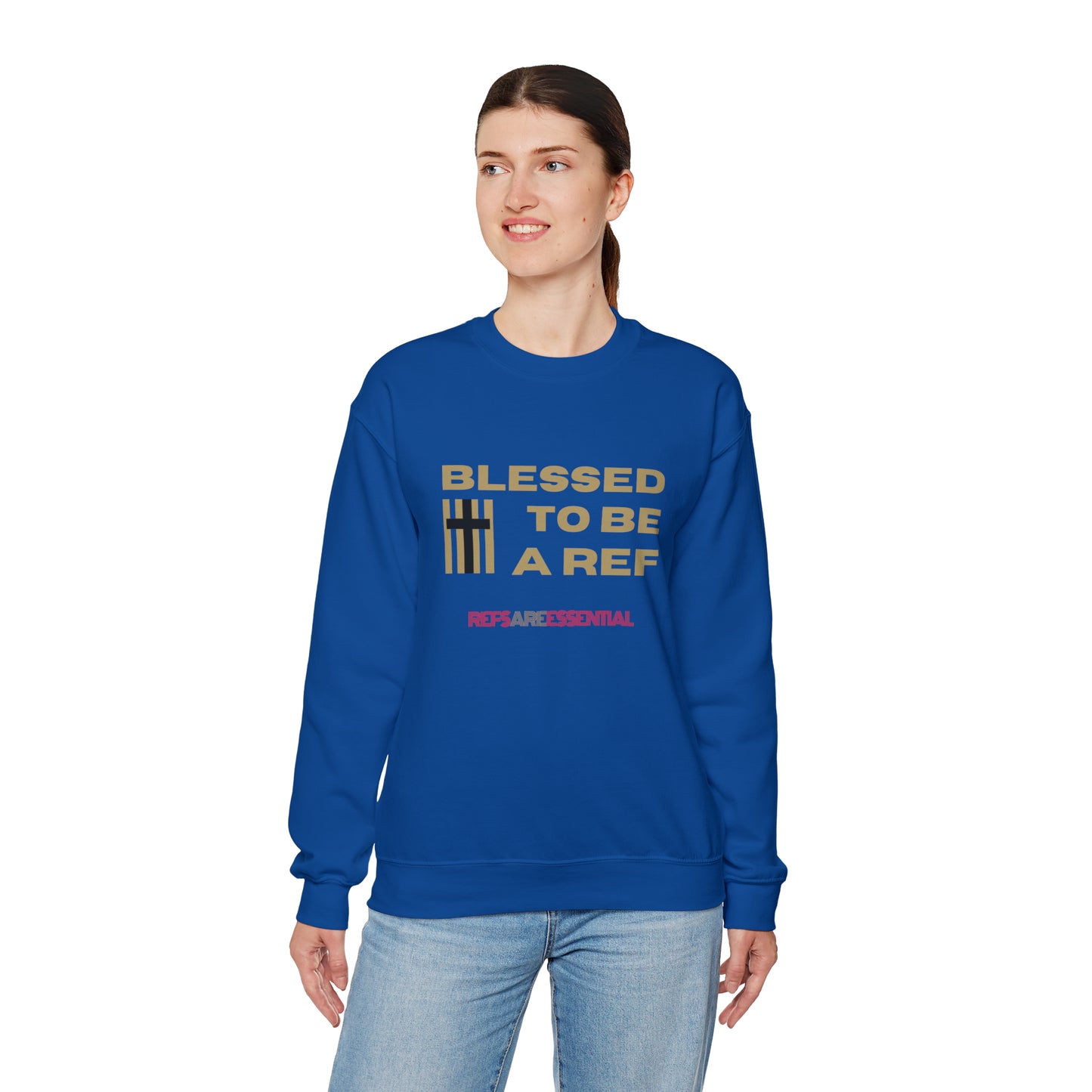 Blessed To Be A Ref Unisex Heavy Crewneck Sweatshirt | Great Gift For Referees | For Christian Sports Officials | Refs Are Essential Workers