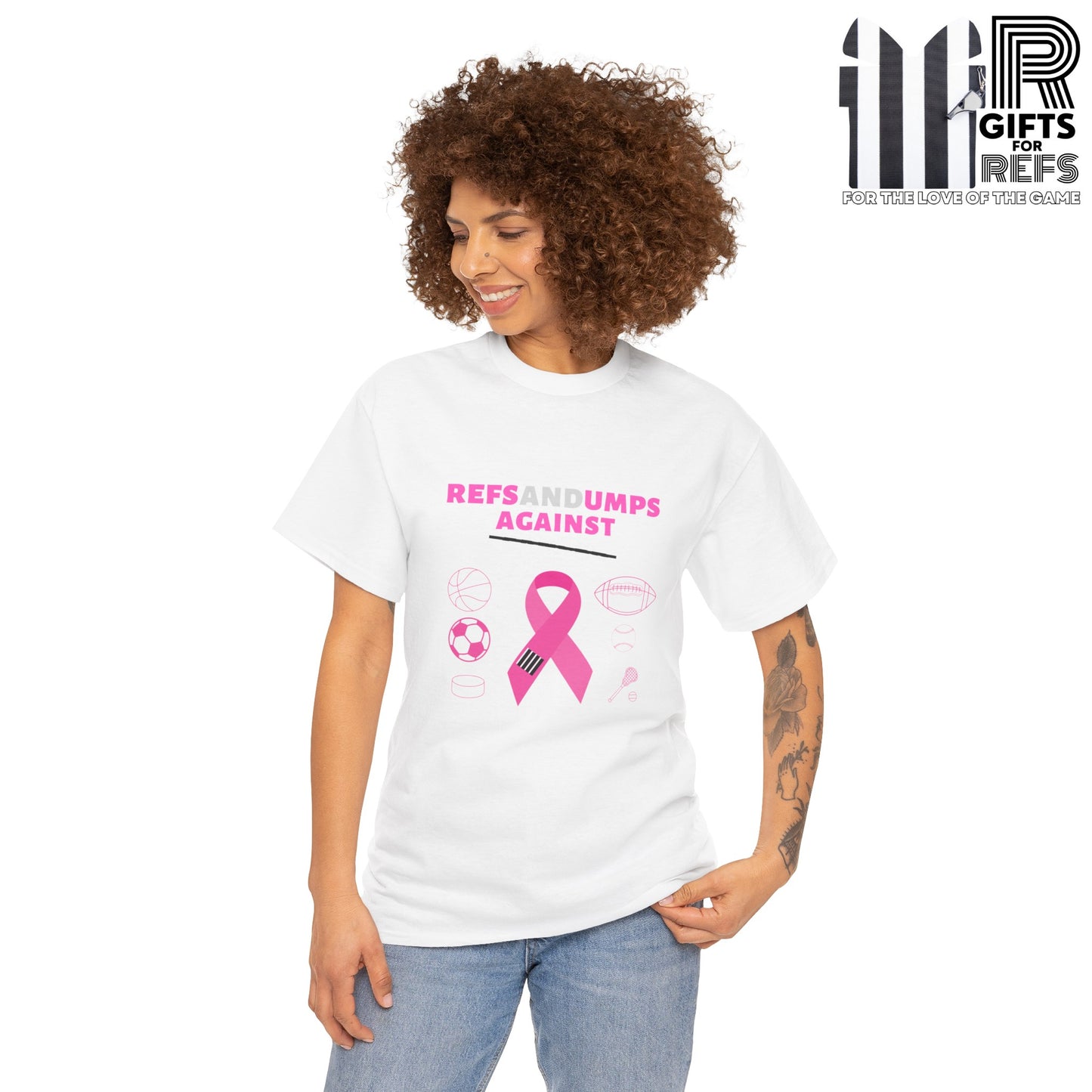 Refs and Umps Against cancer Unisex Cotton Tee | Breast Cancer Awareness shirt | For Referees | For Umpires | For Sports Officials