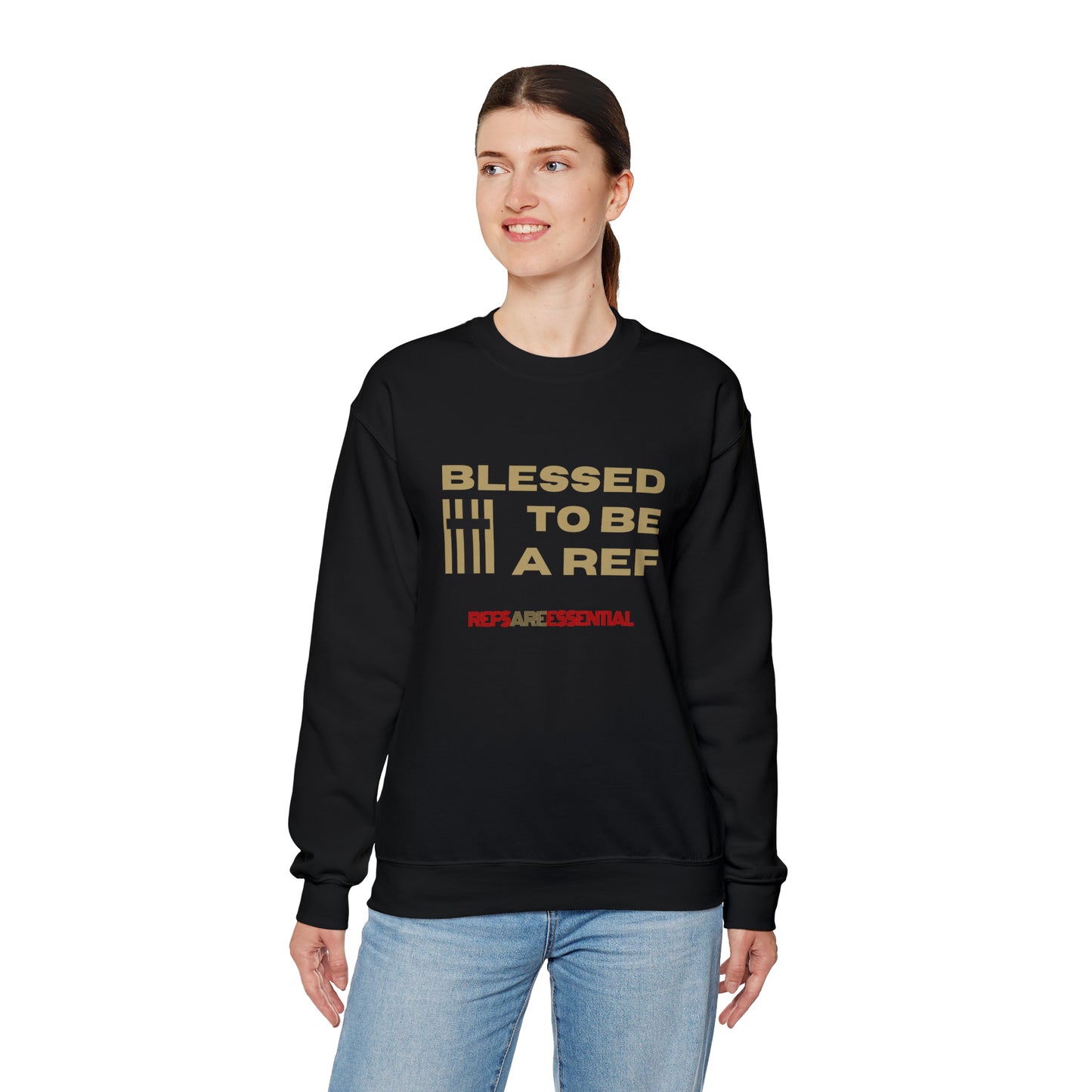 Blessed To Be A Ref Unisex Heavy Crewneck Sweatshirt | Great Gift For Referees | For Christian Sports Officials | Refs Are Essential Workers