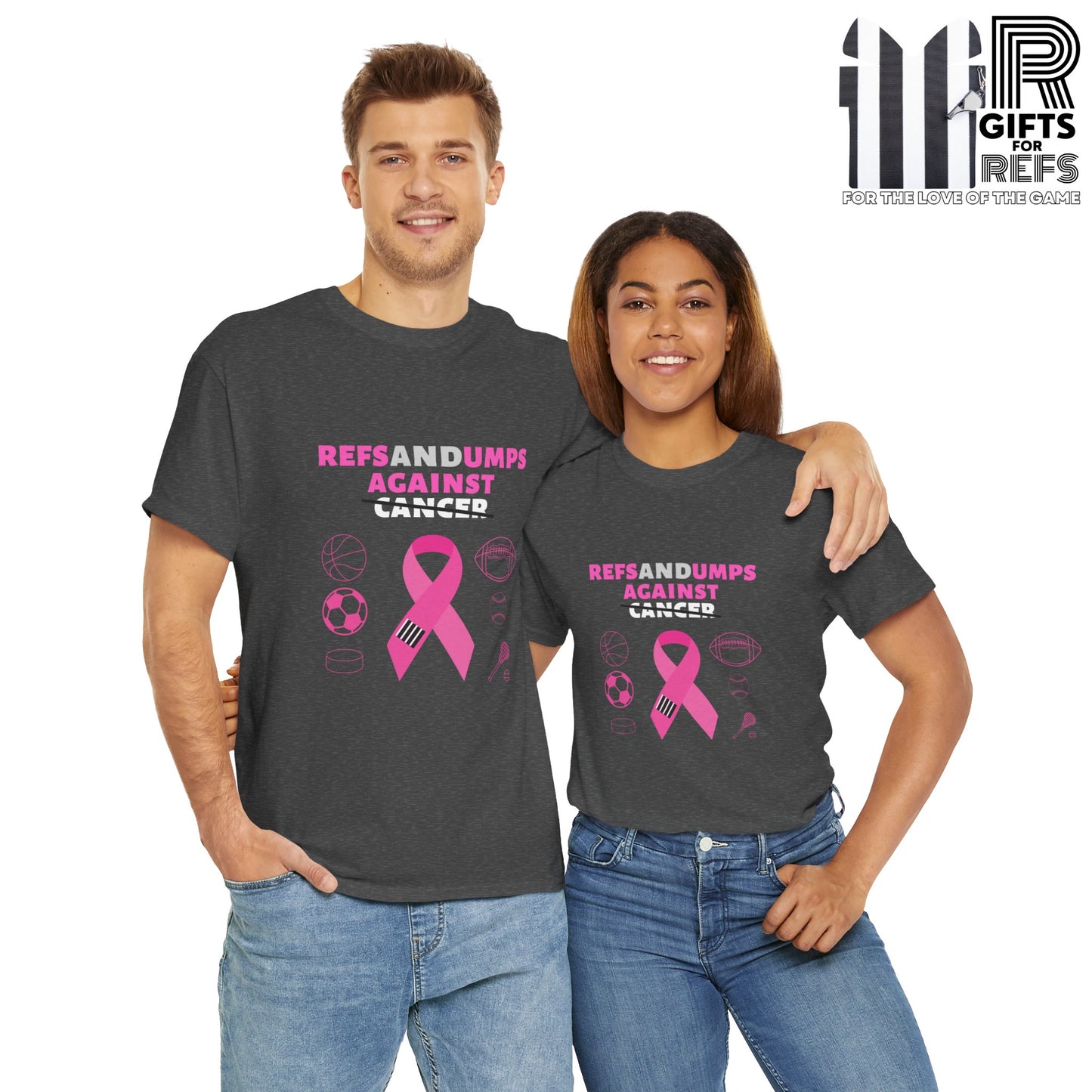 Refs and Umps Against cancer Unisex Cotton Tee | Breast Cancer Awareness shirt | For Referees | For Umpires | For Sports Officials