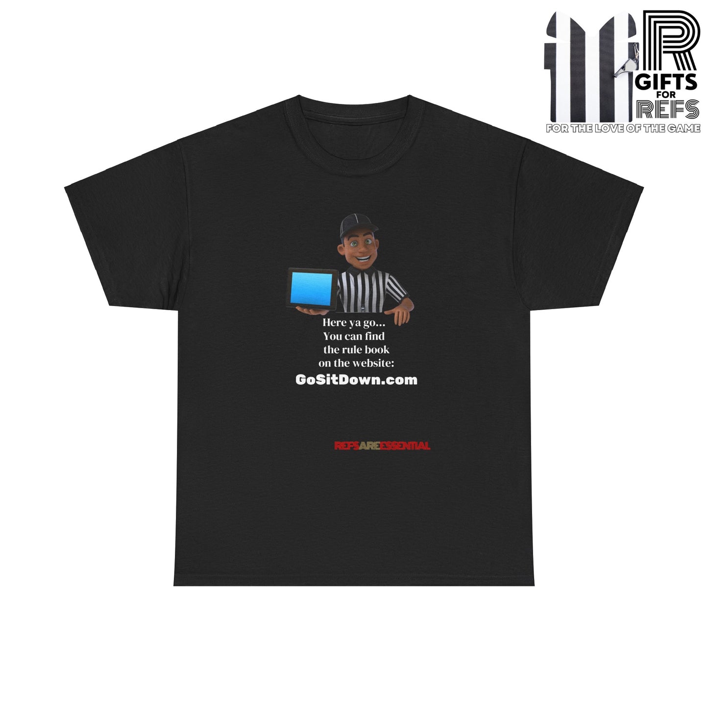 GoSitDown.com Cotton Tee | Funny Ref shirt | Ref Gifts | Gifts for Refs | Screen print t shirt | cartoon ref tee