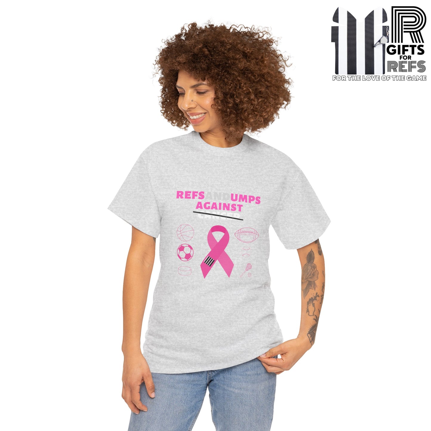 Refs and Umps Against cancer Unisex Cotton Tee | Breast Cancer Awareness shirt | For Referees | For Umpires | For Sports Officials