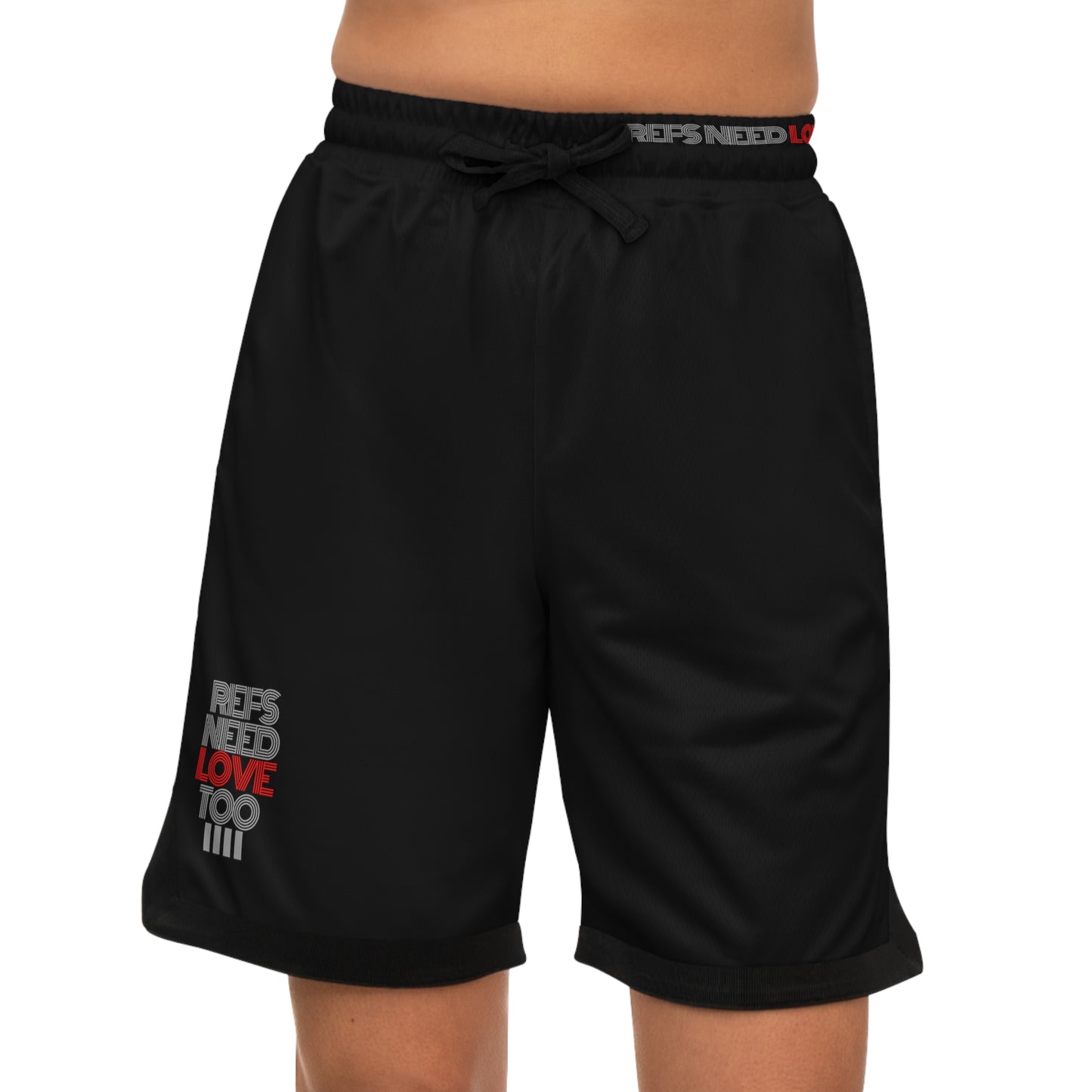 Refs Need Love Too Basketball Rib Shorts (Black Only) | With Pockets | For Rec Games | Refs Need Moisture Wicking shorts | For Sports officials | Gifts for Refs