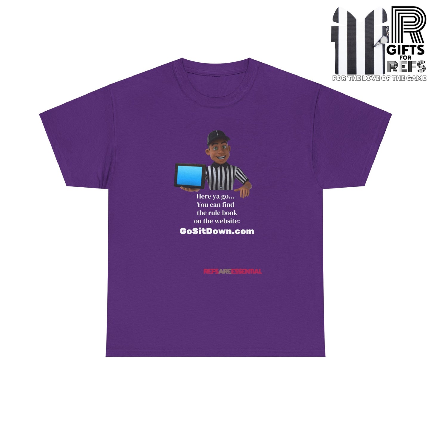 GoSitDown.com Cotton Tee | Funny Ref shirt | Ref Gifts | Gifts for Refs | Screen print t shirt | cartoon ref tee