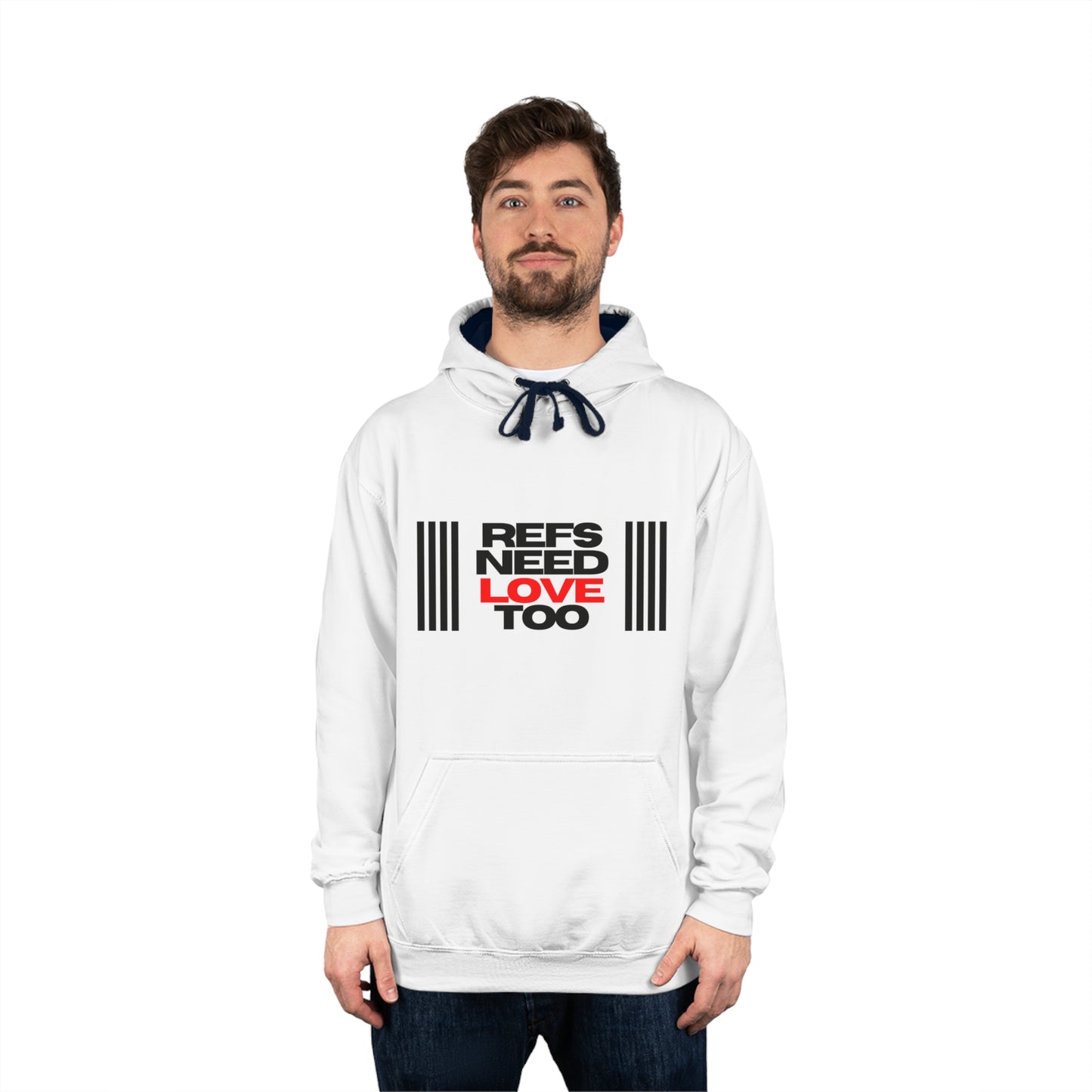 Refs Need Love Too Unisex Varsity Hoodie | Hooded Ref Sweatshirt | Warm Referee Apparel | Minimalist Design | For Sports Officials | Gifts for Refs