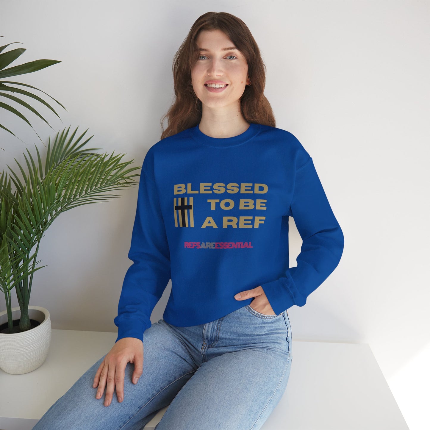 Blessed To Be A Ref Unisex Heavy Crewneck Sweatshirt | Great Gift For Referees | For Christian Sports Officials | Refs Are Essential Workers