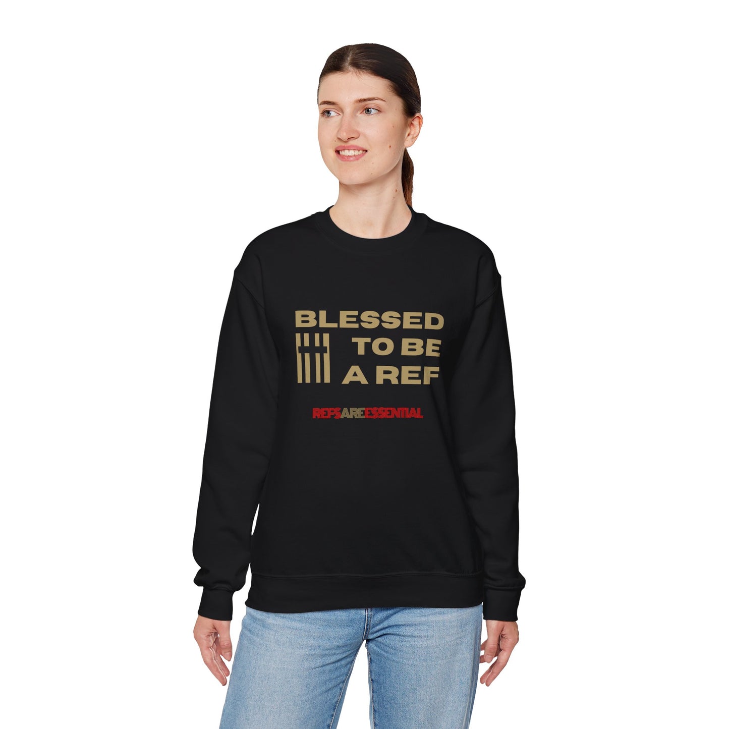 Blessed To Be A Ref Unisex Heavy Crewneck Sweatshirt | Great Gift For Referees | For Christian Sports Officials | Refs Are Essential Workers